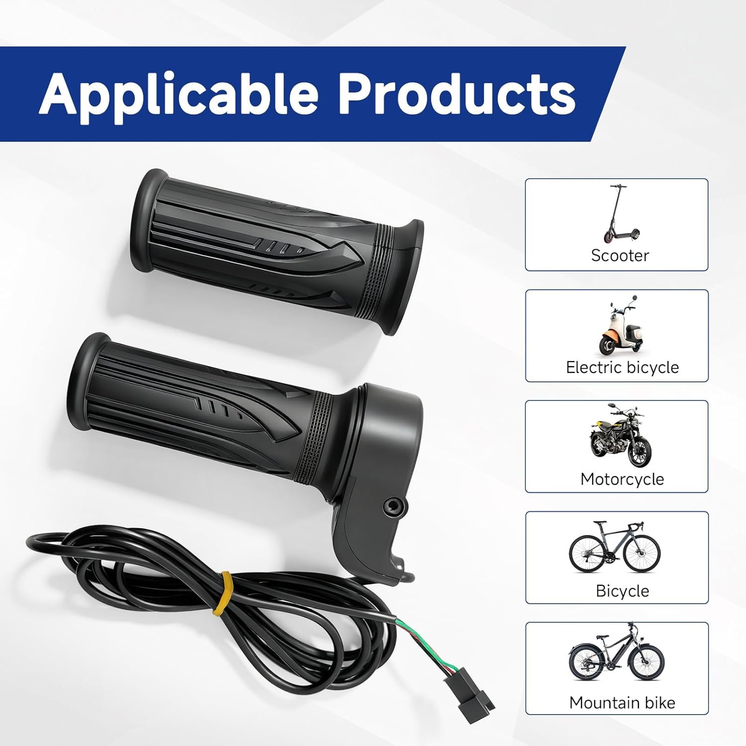 Universal Ebike Throttle, 12V-72V Full Twist Throttle Grip for Electric Bike, Scooter, and Mountain Bike 3-Pin Waterproof Connector Speed Control Handle with Grips Electric Bike Accessories - Image 4