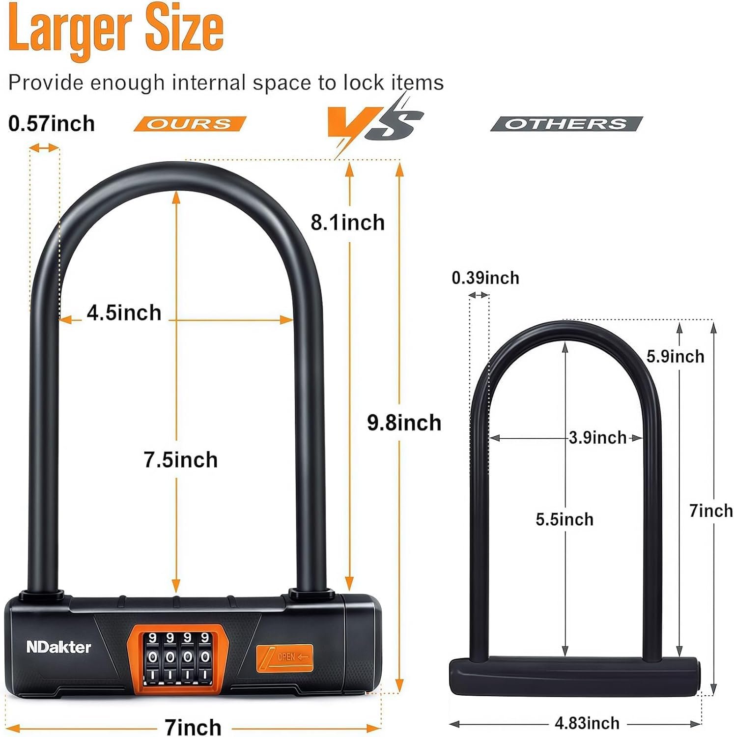 NDakter Bike Lock, Keyless Heavy Duty Combo Bike D Locks, Anti-Theft Combination Bicycle U Lock for Road Bike, Ebike, Electric Bike, Scooter, Mountain Bike - Image 3