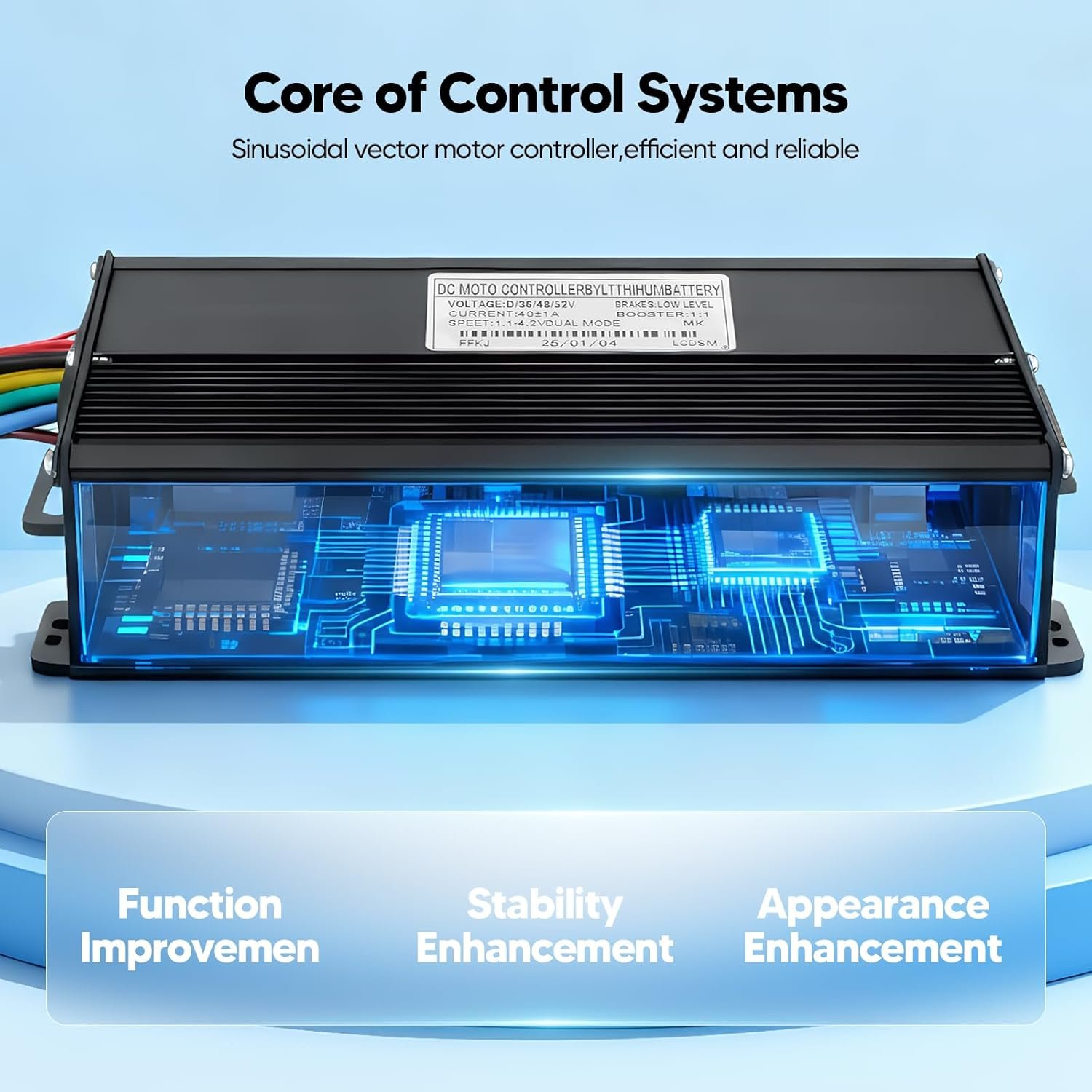 40A E-Bike Brushless Controller, 36V/48V/52V Sine Wave 1500W/2000W, Compatible with SW900 EBike Display, 3 Modes, IP54 Waterproof, Aluminum Alloy Shell for Electric Bicycle E-Scooter Motor Control - Image 3