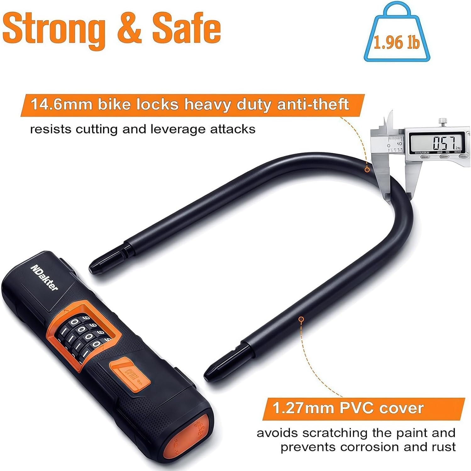 NDakter Bike Lock, Keyless Heavy Duty Combo Bike D Locks, Anti-Theft Combination Bicycle U Lock for Road Bike, Ebike, Electric Bike, Scooter, Mountain Bike - Image 4