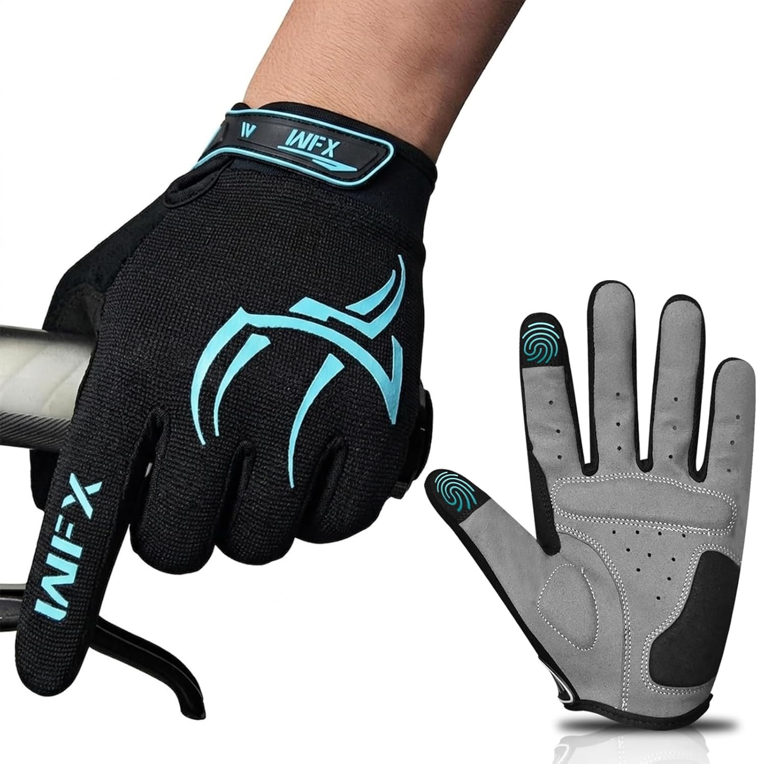WFX Full Finger Cycling Gloves for Men & Women, Touchscreen Bike Gloves for MTB, Road, BMX & Motorcycle, Breathable Anti-Slip Padded Gloves for Riding, Fitness and Outdoor Sports