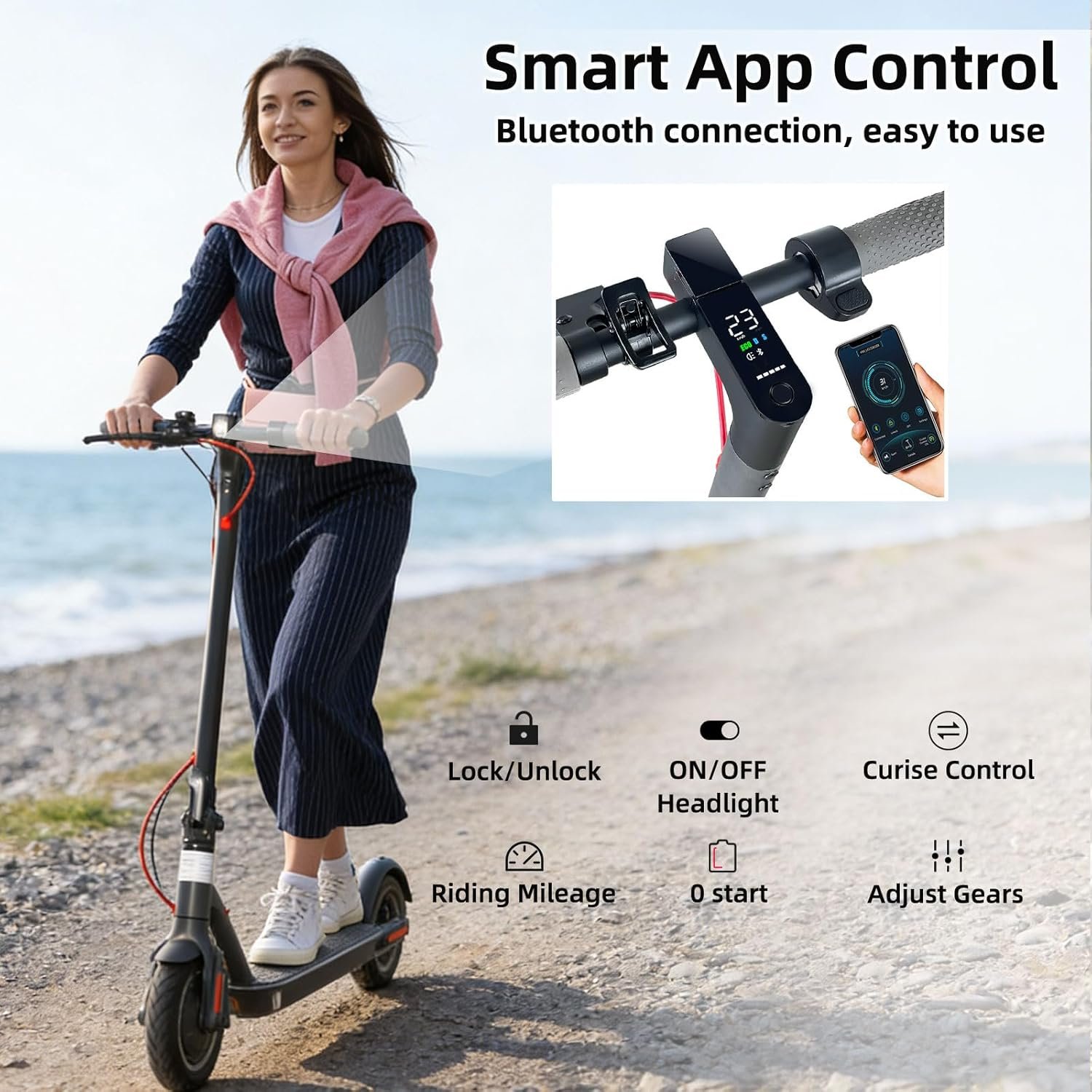 Electric Scooters Adult 8.5" /10" Solid Tires 20-30km Long Range,3 Speed Mode Fast Adult Electric Scooters with APP,ElectricScooter for Teens 120kg Load Folding Escooter Double Braking Scooters - Image 2