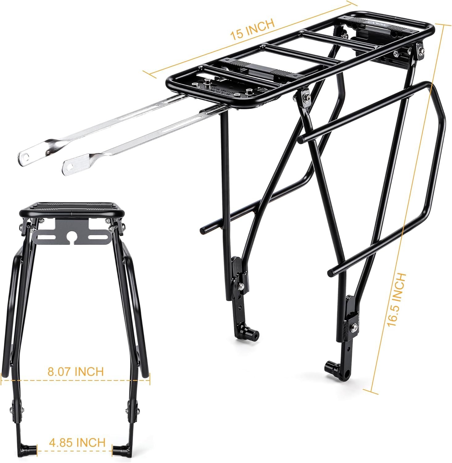 CXWXC Rear Bike Rack with Basket - Bike Cargo Rack for Disc Brake/Non-Disc Brake Mount - Bicycle Pannier Rack, Touring Carrier Rack fit 26”-29” and 700c - Image 5