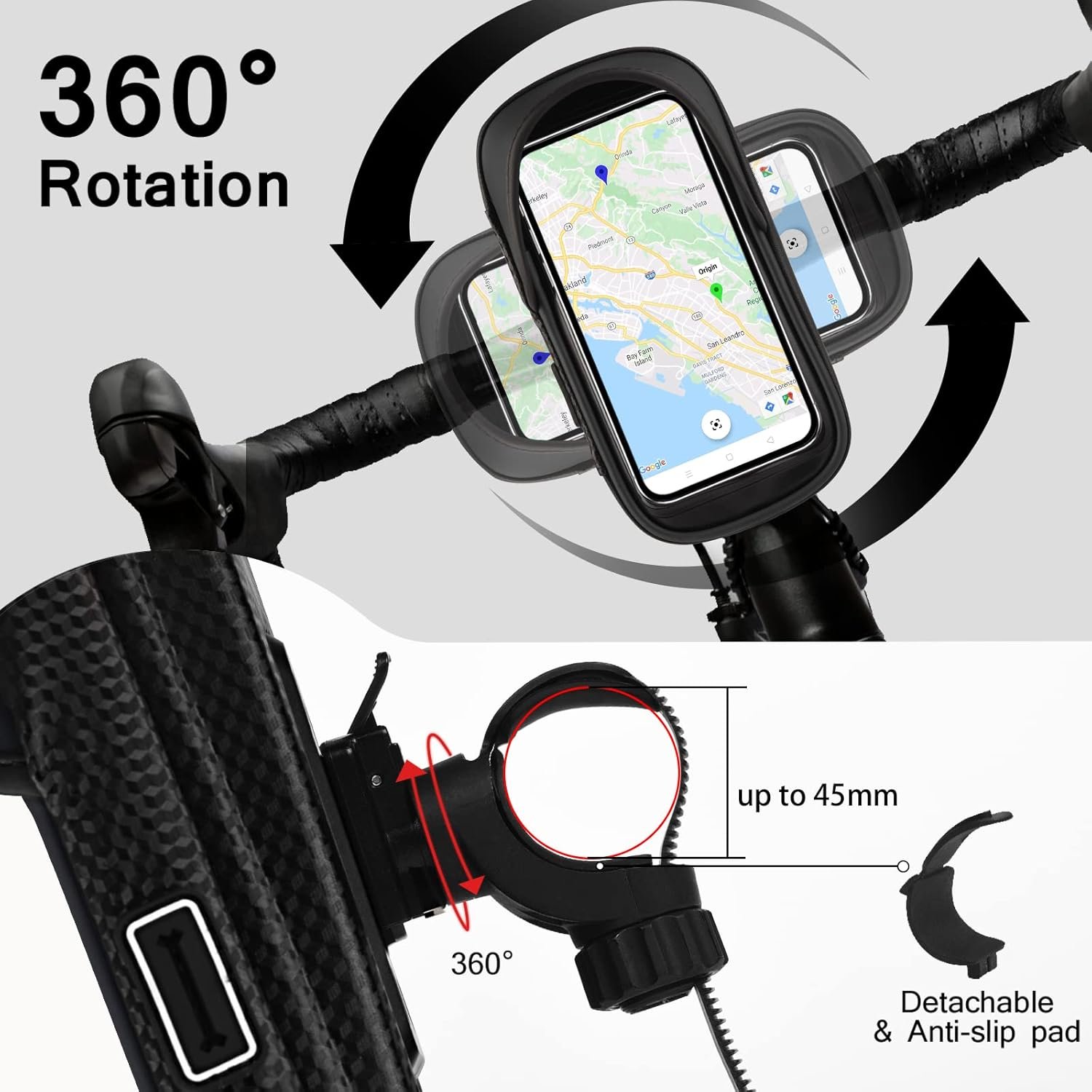 Vitalismo Bike Phone Holder Waterproof - Phone Holder for Bike 360° Rotation, Cycling Handlebar Bag, Motorbike Mount for iPhone 15Pro Max/14Pro/14/13/11/X/8 Samsung LG Cellphones up to 7'' - Image 4