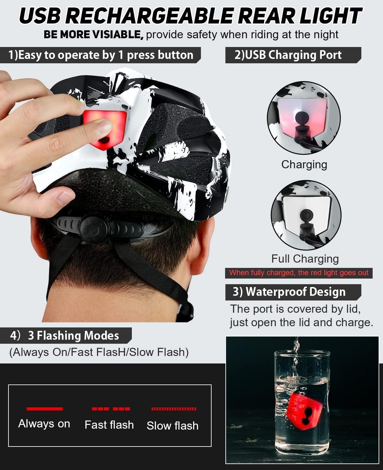 Bike Helmet for Men and Women, Lightweight Cycle Helmet with LED Light Magnetic Goggle Sun Visor, Mountain & Road Bicycle Helmets for Adult Cycling Adjustable Size 57-62cm - Image 3