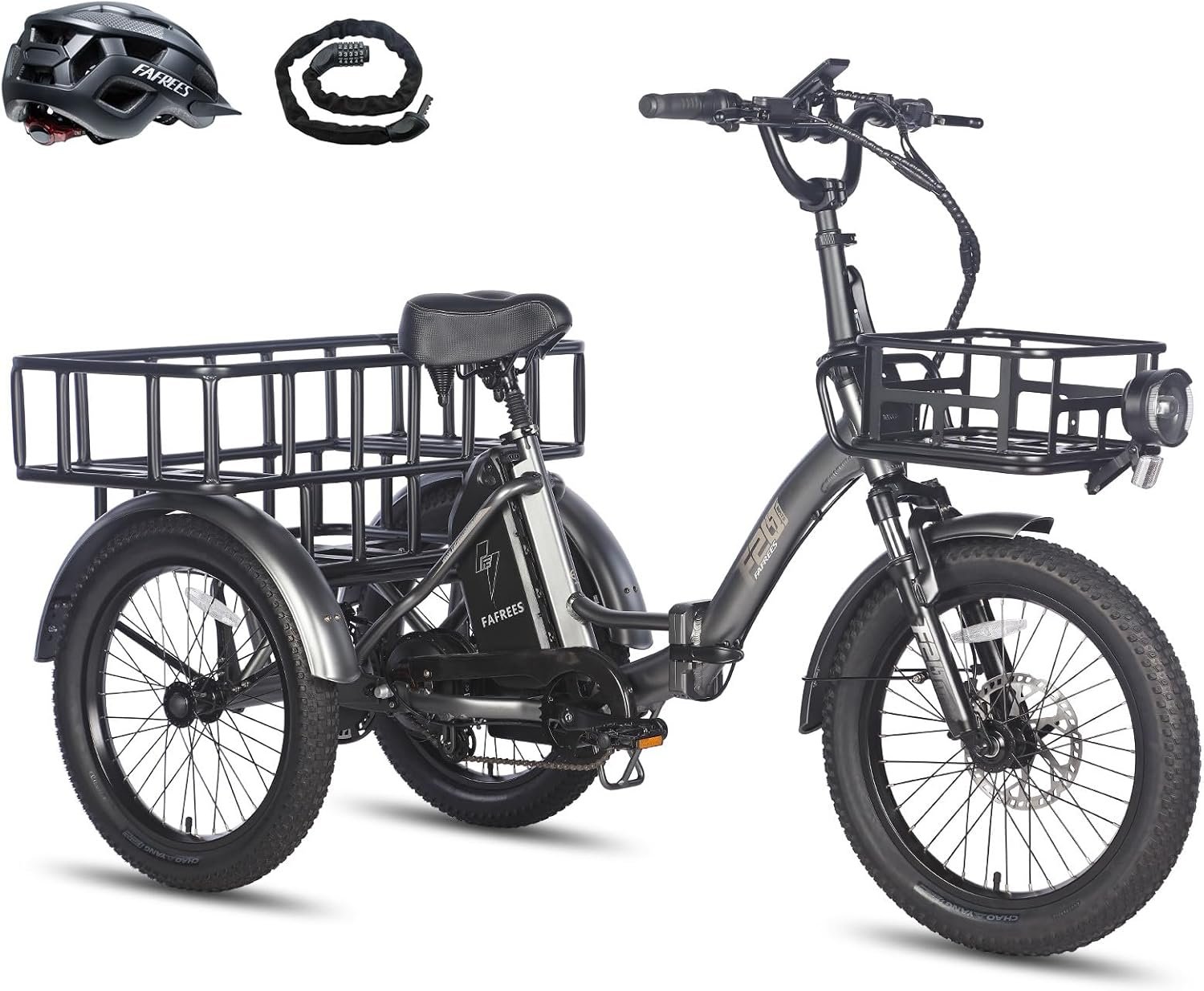Fafrees F20 Mate E-Bike, 20-Inch Foldable Electric Trike, 18.2Ah/21AH/25AH Removable Battery, Electric Cargo Tricycle for Adults Senior, 15.5MPh, Range 110km/130km/150km