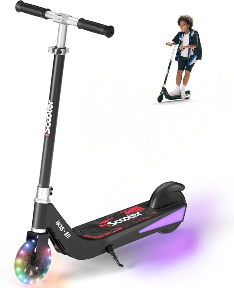 iScooter Kids Electric Scooter with LED Front Wheels, iK1S Electric Scooters for Kids Ages 6-10, 7KM Range,15KM/H,Colorful LED Lights,3.5H Quick Charge,Height Adjustable,Lightweight E-Scooter