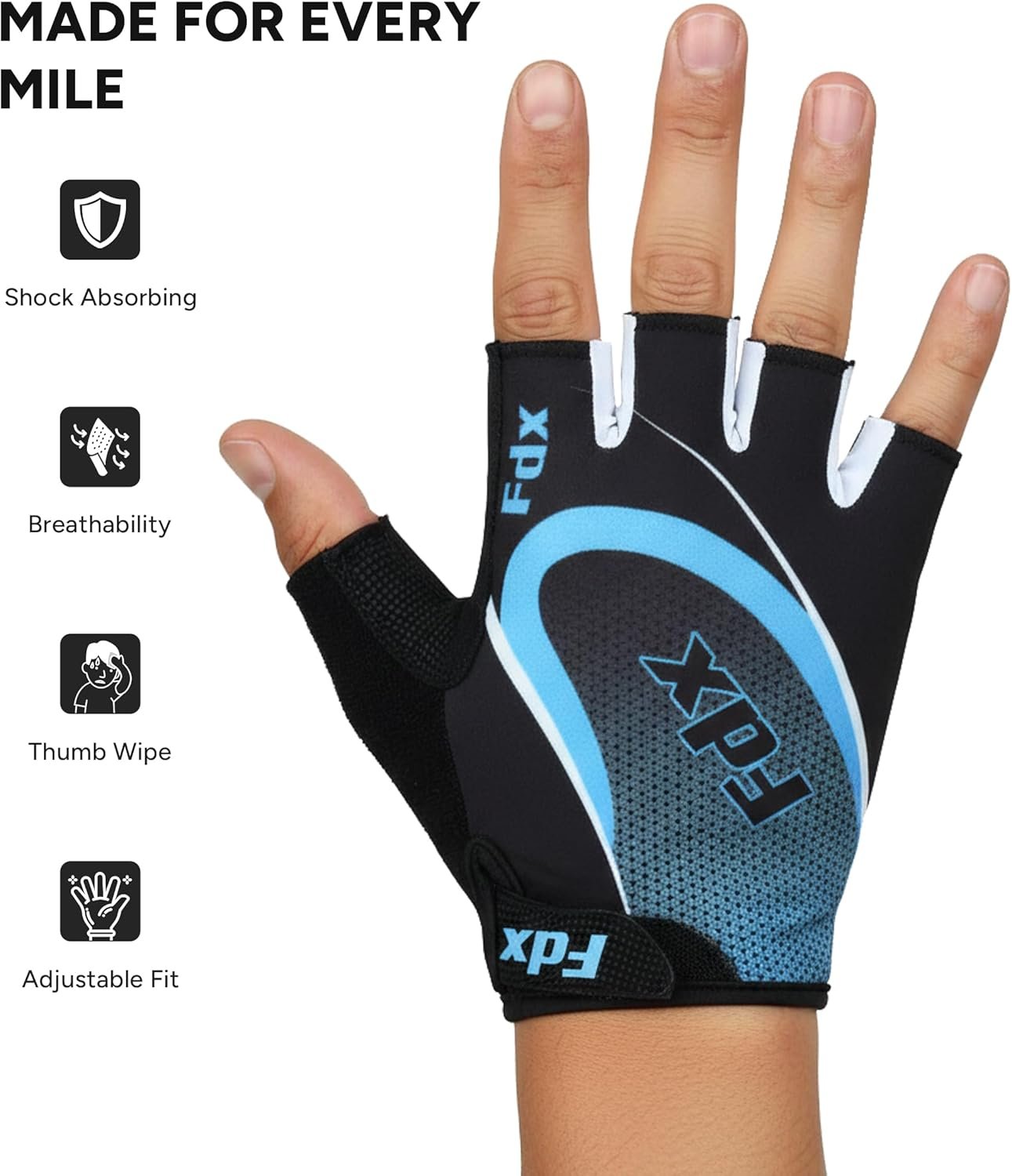 FDX Half Finger Cycling Gloves - Breathable, Gel Padded Protection, Anti-Slip - Fingerless Shock-absorbing Mitts for Mountain Bike, Road Bicycle, MTB, Riding, Men and Women - Image 2