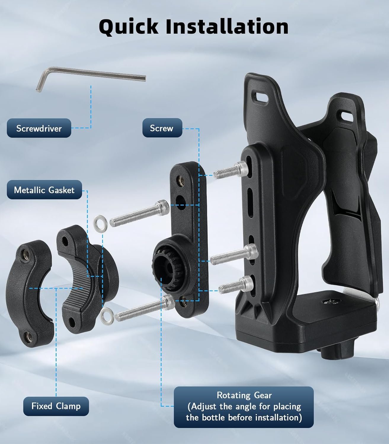 MoKo Bike Water Bottle Holder, Adjustable Bike Bottle Cage for 1.9-3.6" Diameter Bottle, for Handlebar & Frame,Durable Motorcycle Cup Holder with Screw Tool,for Bicycle/Stroller/Scooter/Wheelchair/ATV - Image 7