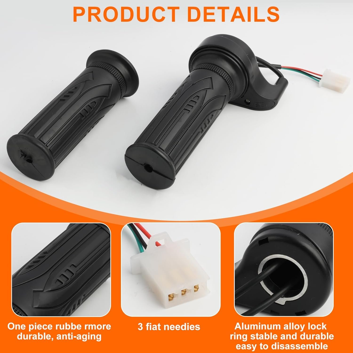 E Bike Throttle 3 Pin Full Twist Electric Bike Throttle 1 Pair Universal Right Scooter Speed Control Twist Throttle with SM JST Female Plug for Ebike Scooter Motorbike Motorcycle 22mm Handlebar - Image 4