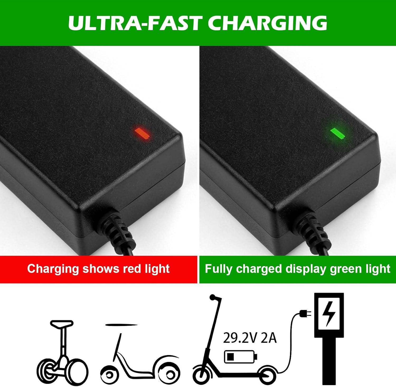 29.4V 2A Electric Scooter Charger, Universal lithium Batterie Hoverboard Charger with 6 Connectors for Xiaomi Nine-bot Scooters, E-Scooter, Electric Bike, Drift Boards, Mobility Scooter - Image 3