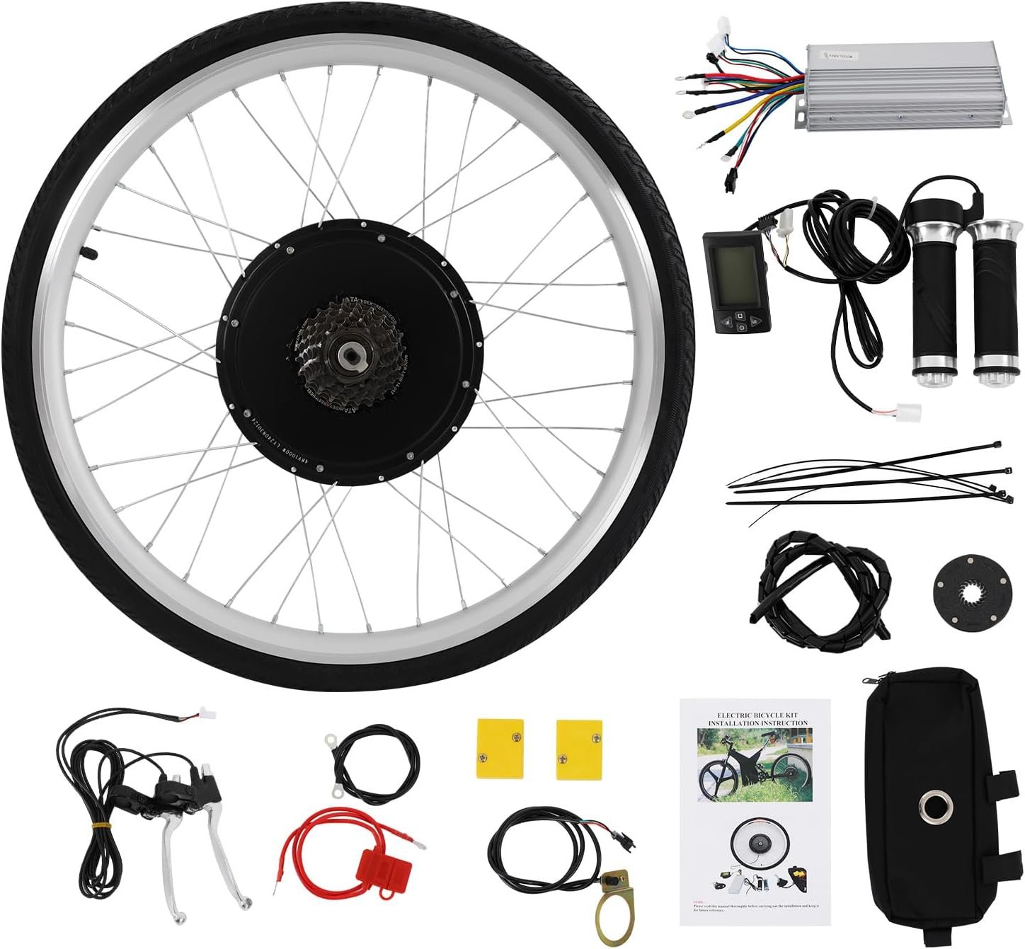 48V 1000W Electric Bike Rear Wheel Kit Hub Motor Conversion Set for 26 Inch Bicycle DIY E Bike PAS System LCD Display Disc Brake Brake Lever Controller Flywheel - Image 3