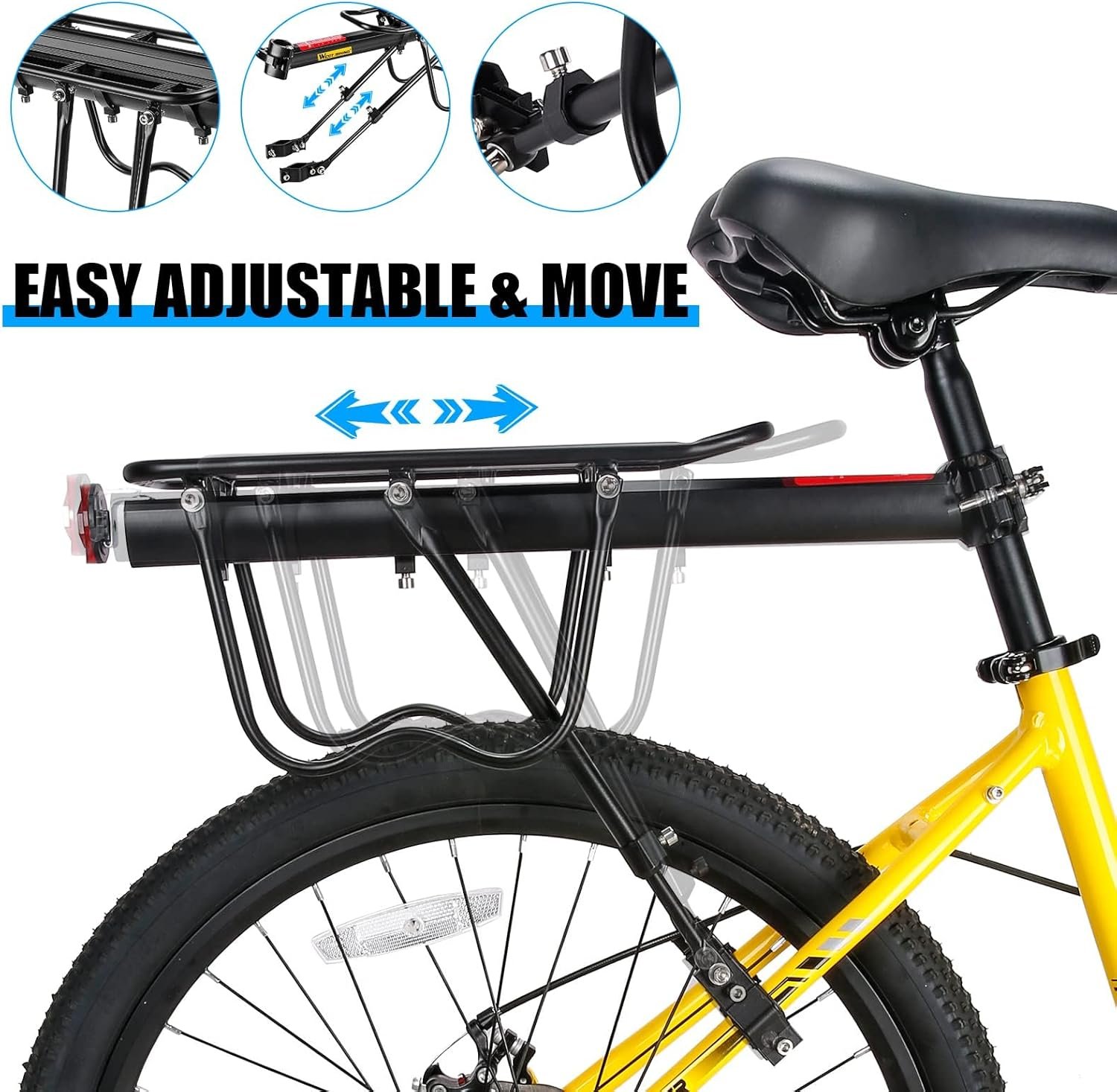 West Biking Rear Bike Rack - Adjustable Pannier Rack, 50 KG Load Capacity, Aluminum Alloy Luggage Carrier With Reflector for Cycling and Commuting - Image 7