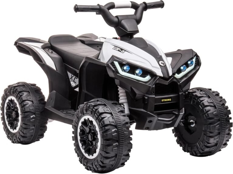 Aptliton Kids Electric Quad Bike 12V, Ride On Car ATV Toy with Remote Control, Music, LED, Horn, 2 Speed, for Ages 3-5 Years, 83 x 53 x 56 cm (White)