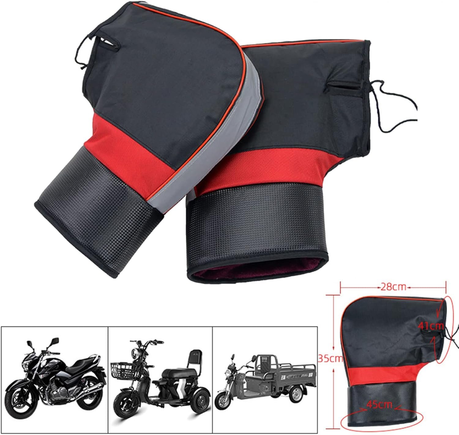 Motorcycle Handlebar Muffs Bike Gloves Windproof Winter Cycling Gloves Thicken Fleece Thermal Scooter Motorbike Handle Hand Warmer Outdoor Waterproof Motorbike Handlebar Mittens with Reflective Strip - Image 4