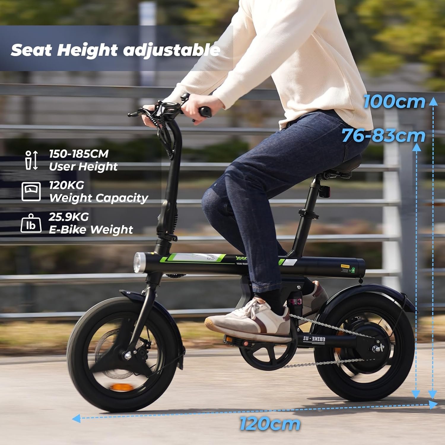Finbike U1 Electric Bike for Adult/Teens,14" Folding Electric Bicycle with LCD Display,25KM/H & 40KM Range,4H Fast Charge,4 Riding Modes,Rear Shock Absorber,120KG Capacity,Compact Foldable Ebike - Image 8