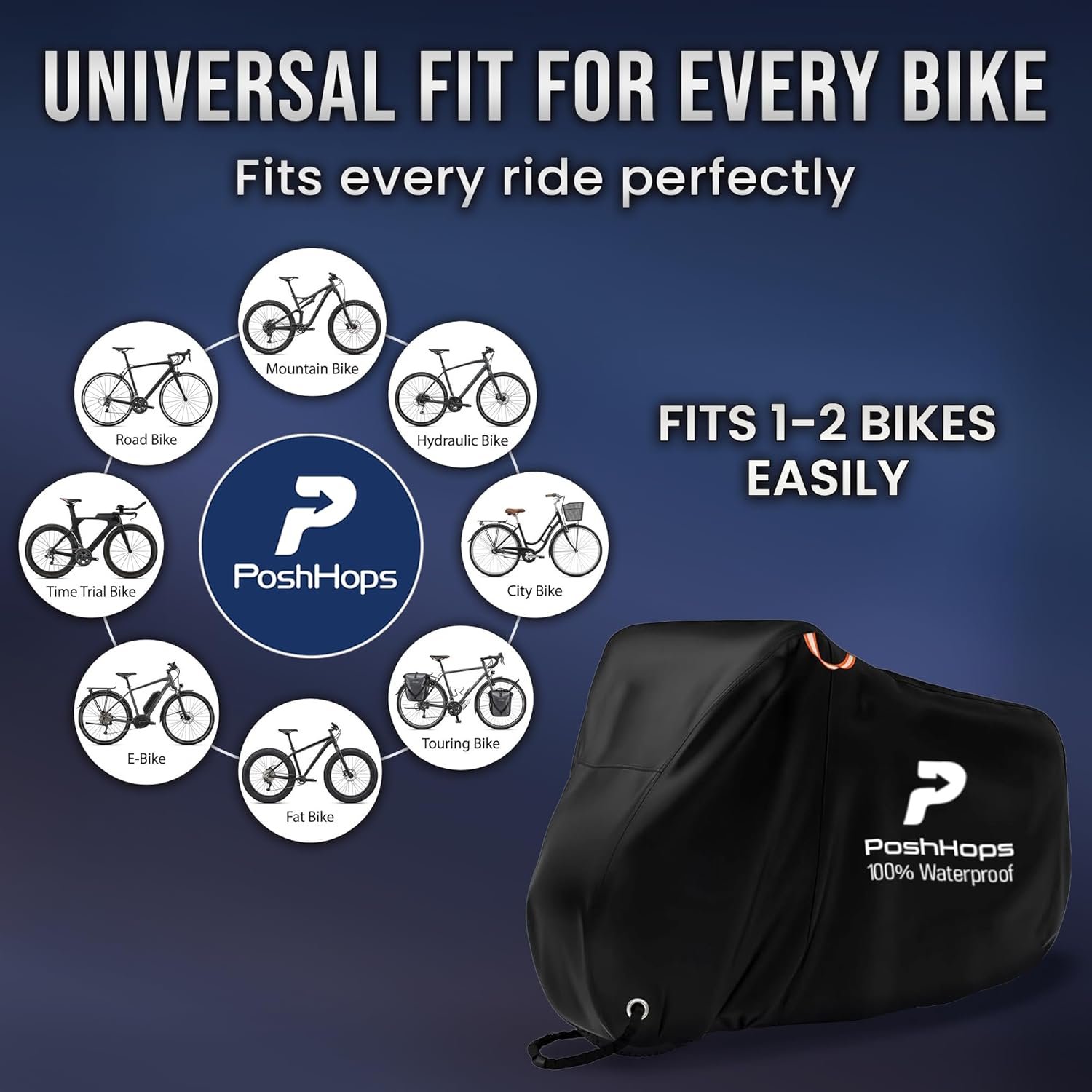 Poshhops Heavy duty Bike Cover for 1-2 Bikes, 600D Bike Covers for Outside Storage with Lock Holes, Bicycle Cover Waterproof Outdoor with Bike Storage Bag, Anti-UV, Windproof for Mountain & E-Bike - Image 3