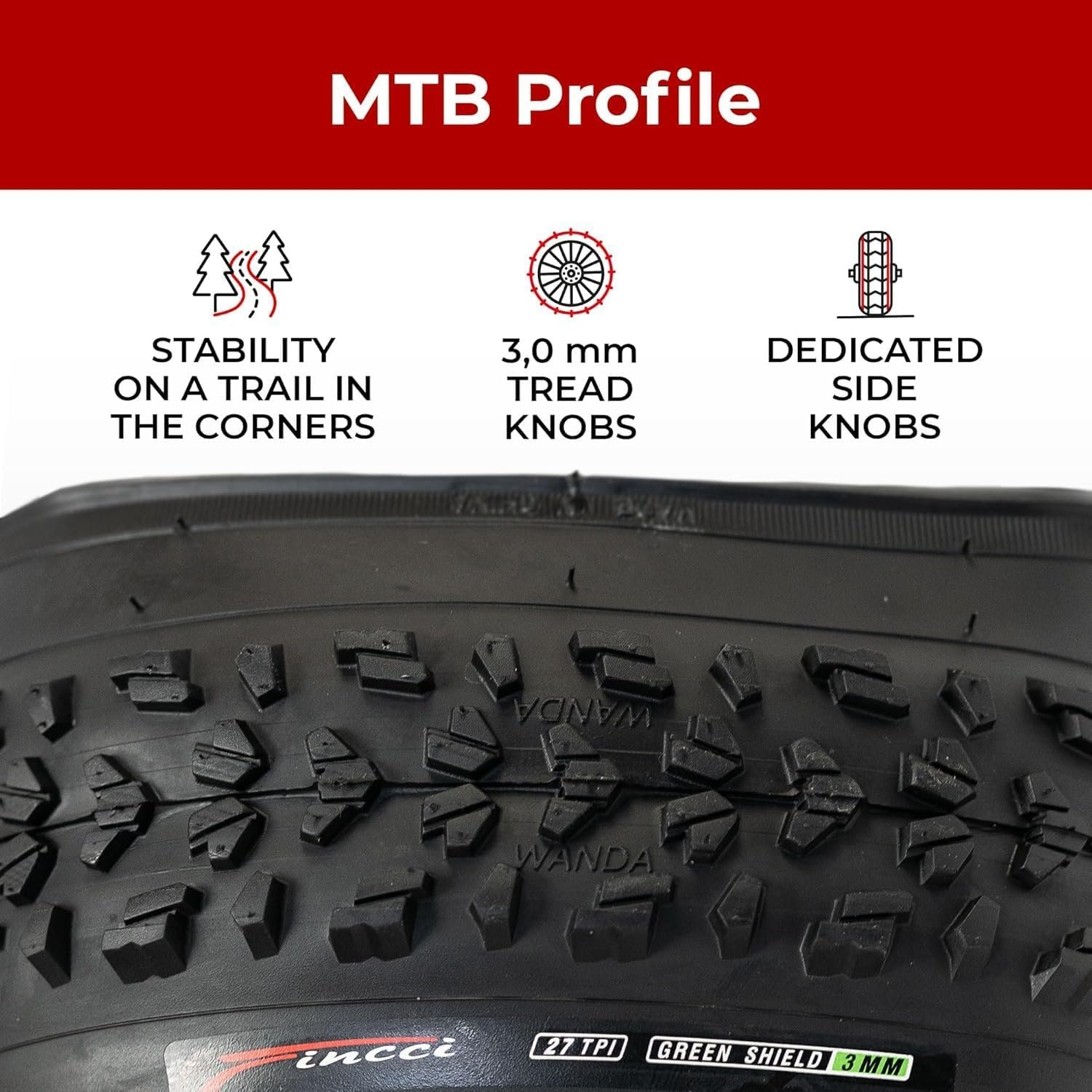 Fincci Bicycle Tyres MTB 26 x 1.95 inch - Foldable Tire 26" with 1 mm Nylon Protection - Tyres 50-559 for Hybrid & Mountain & Electric Bikes for Riding on Mud, Off road, Cross-Country - Image 3