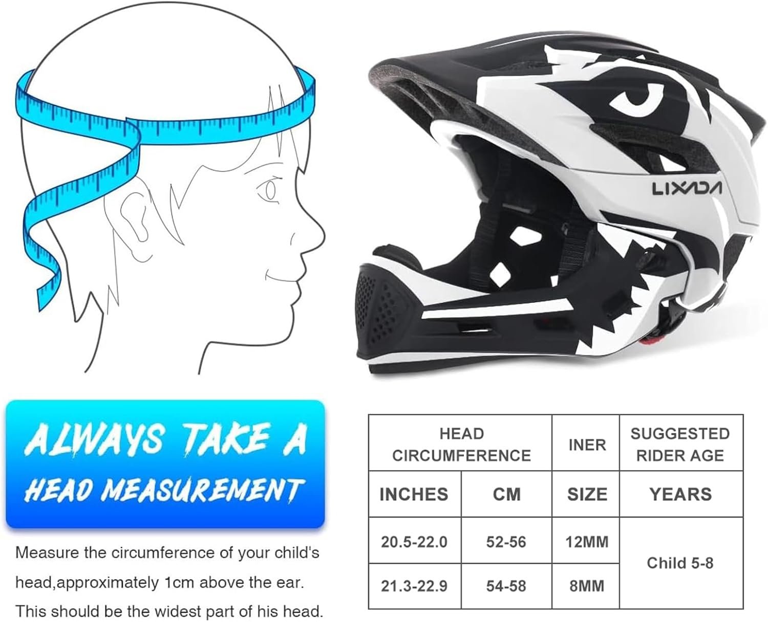 Lixada Kids Full Face Helmet Detachable Full Face Kids Bike Helmet Children Sports Safety Helmet for Cycling Skateboarding Roller Skating - Image 4
