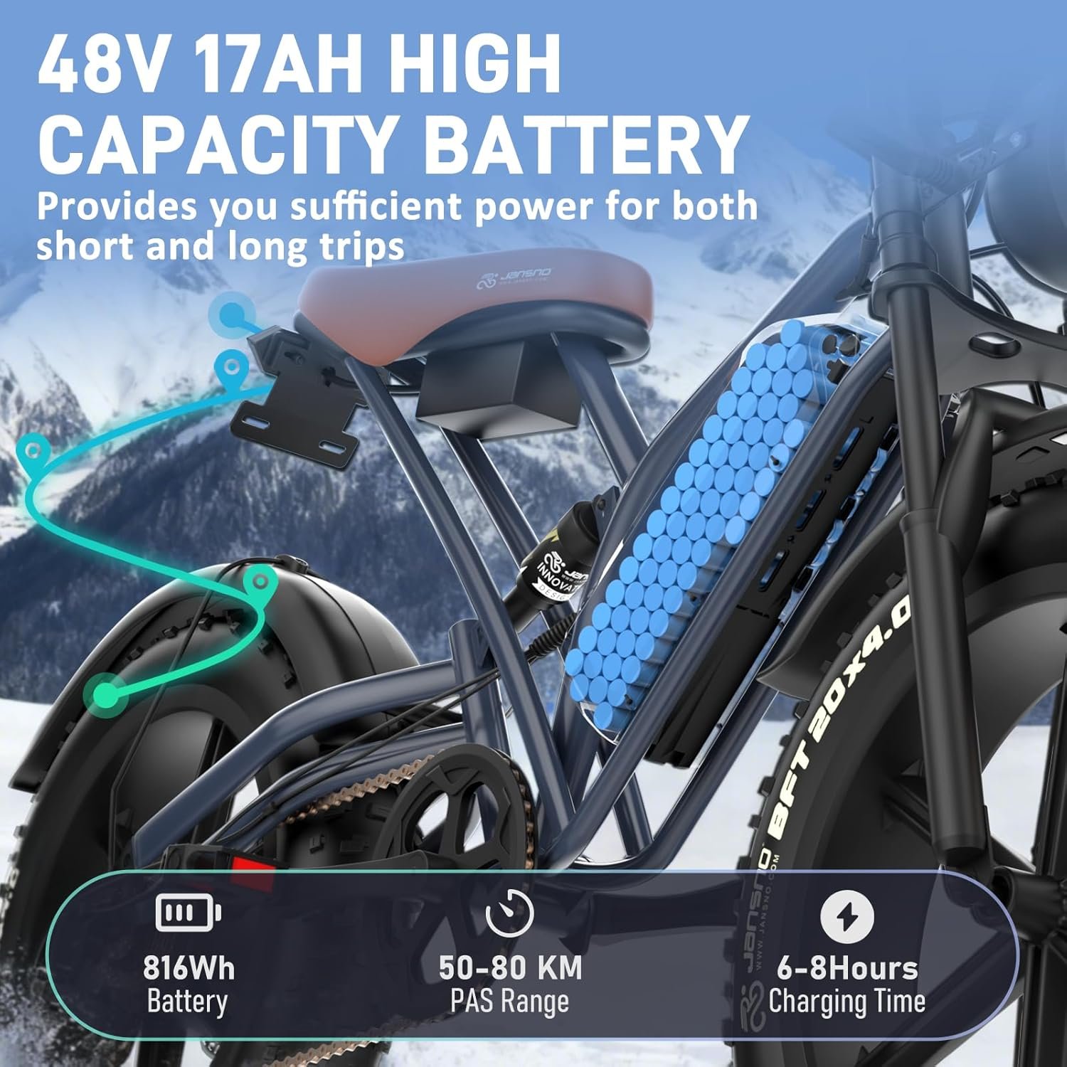 X50 20'' Fat Tyres Electric Bike for Adults, 48V 17Ah Removable Battery & 250W Motor, 7-speed Electric Bicycle with LCD Smart Display NFC Card and Brake Light, CE Off Road Ebike for Adults commuting - Image 2