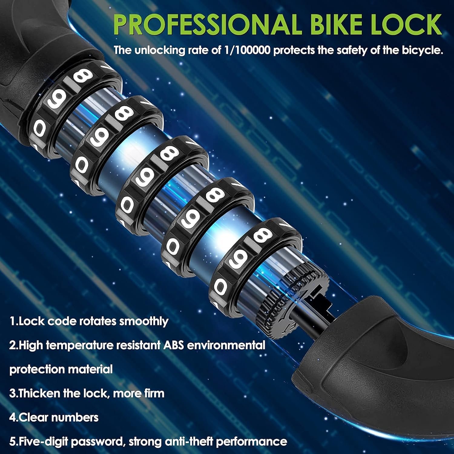 SPGOOD Bike Locks Heavy Duty/Bicycle Chain/Cycling Lock (14 Colors) 5-Digits Codes Resettable 100,000 Codes for Bike Cycle, Moto, Door, Gate Fence 830mm Length(Black) - Image 4