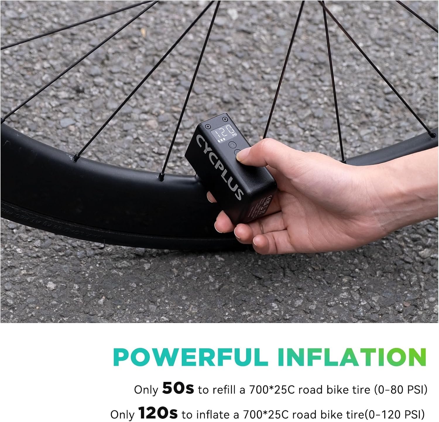 CYCPLUS Tiny Bicycle Pump with Gauge, Max 120 PSI Electric Bicycle Pump, Auto Stop, with Presta and Schrader Valve for E-Bike, Mountain, City and Road Bike AS2 PRO(2025 Updated Version) - Image 3