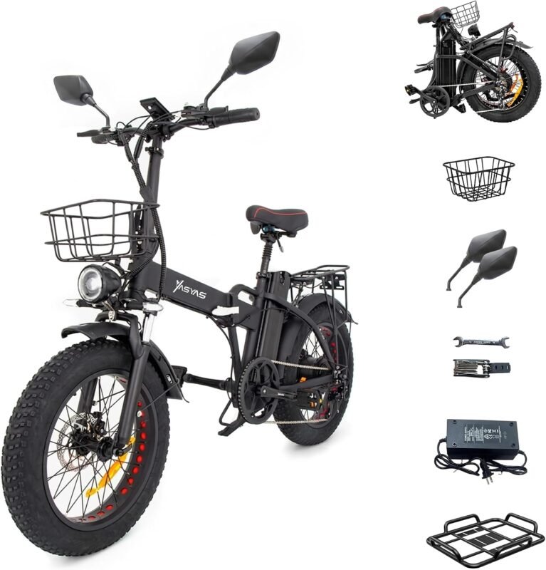 Folding Electric Bike 250W 20” Fat Tyre E-Bike UK Road Legal (Max 25km/h), Foldable Adult Commuter Electric Bike with 48V 25A Removable Battery, LCD Display, Basket & Rack, GX