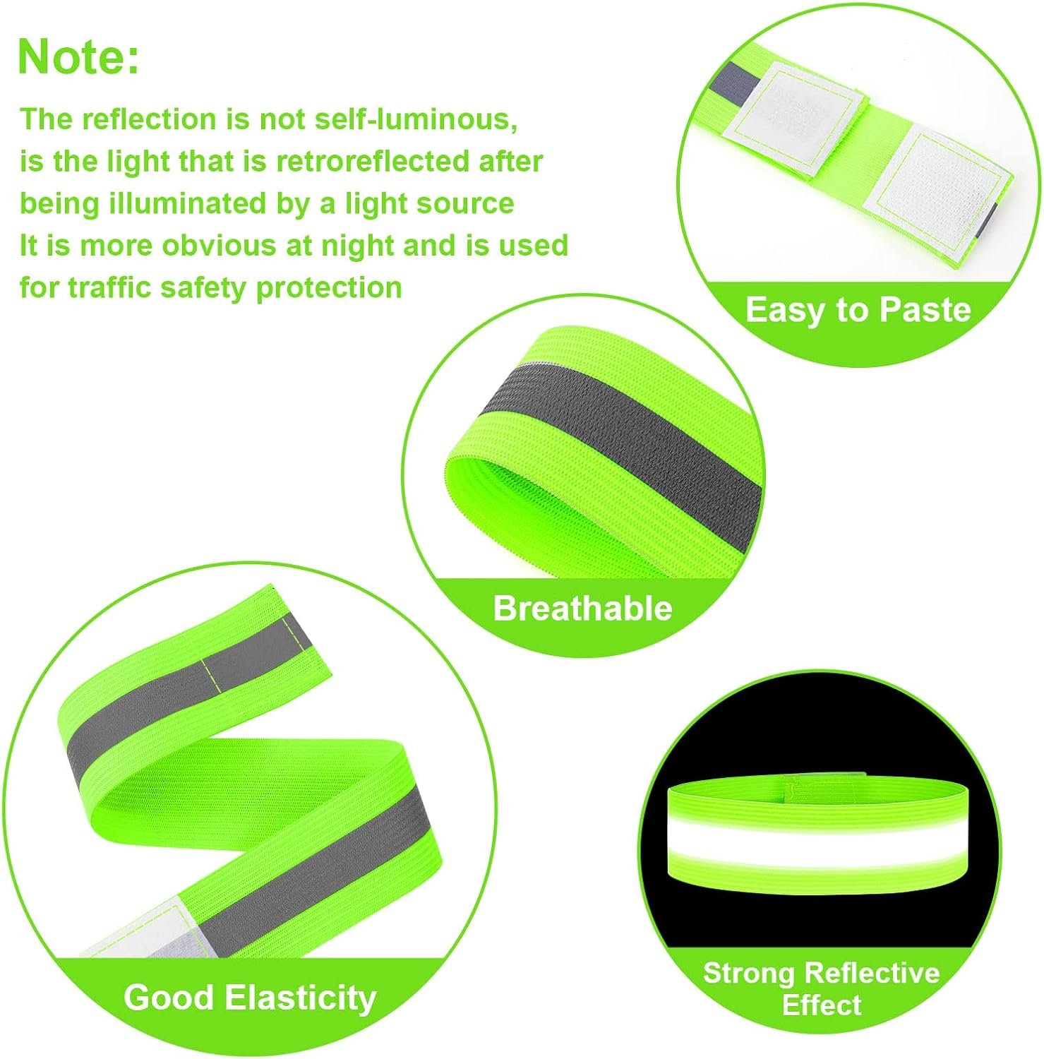URAQT Reflective Wrist Strap, Running Safety Gear Wristbands, High Visibility Bike & Ankle Bands Reflector Armband, Self-adhesive Reflective Bands for Night Sports & Dog Walking - Image 3