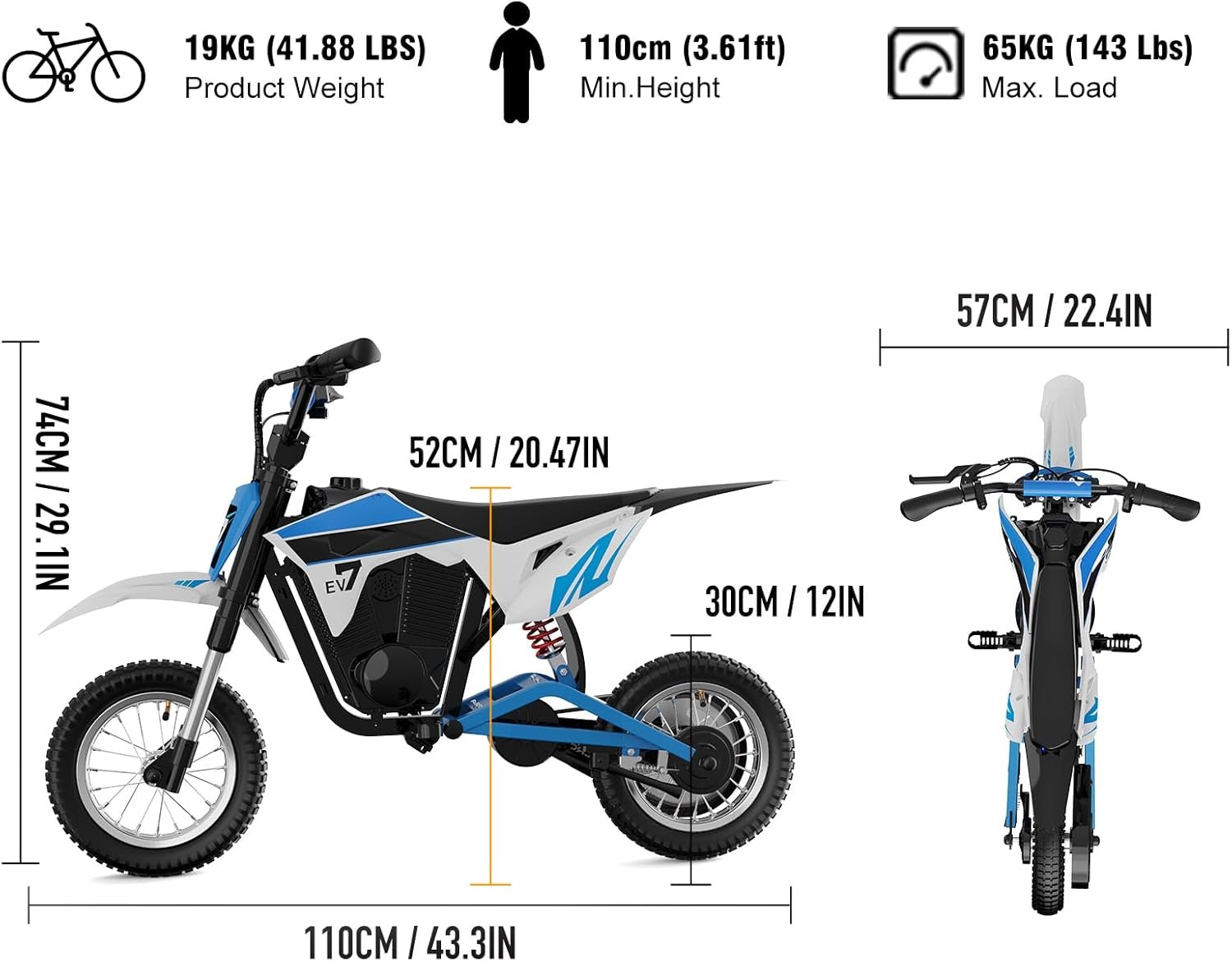 EVERCROSS EV12M PRO Kids Ride On Motorcycle, Electric Motorcycle with 300W Motor, 11.18Miles Long-Range, 12'' Pneumatic Tire, Bluetooth Music, Colorful Lights, Motor Cross for 110cm+ Height - Image 9