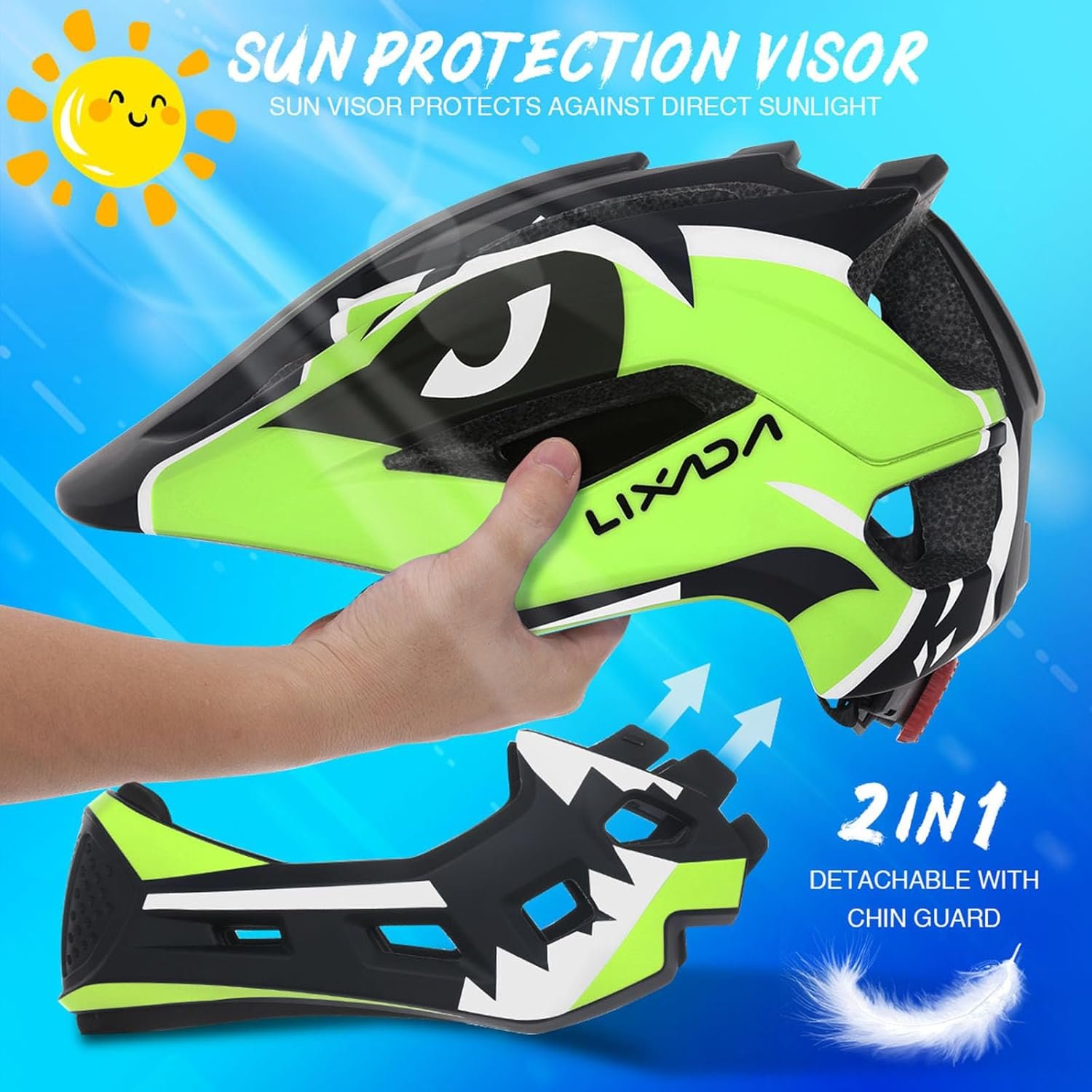 Lixada Kids Full Face Helmet Detachable Full Face Kids Bike Helmet Children Sports Safety Helmet for Cycling Skateboarding Roller Skating - Image 2