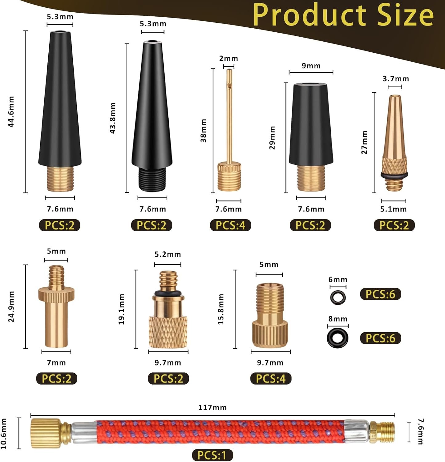 33Pcs Bike Pump Adapter Set, Bicycle Metal Valve Adapter Kit with Extension Pipe, for Balls/Bikes, DV SV AV Bicycle Air Pump Inflation Needle Nozzle Kit - Image 2