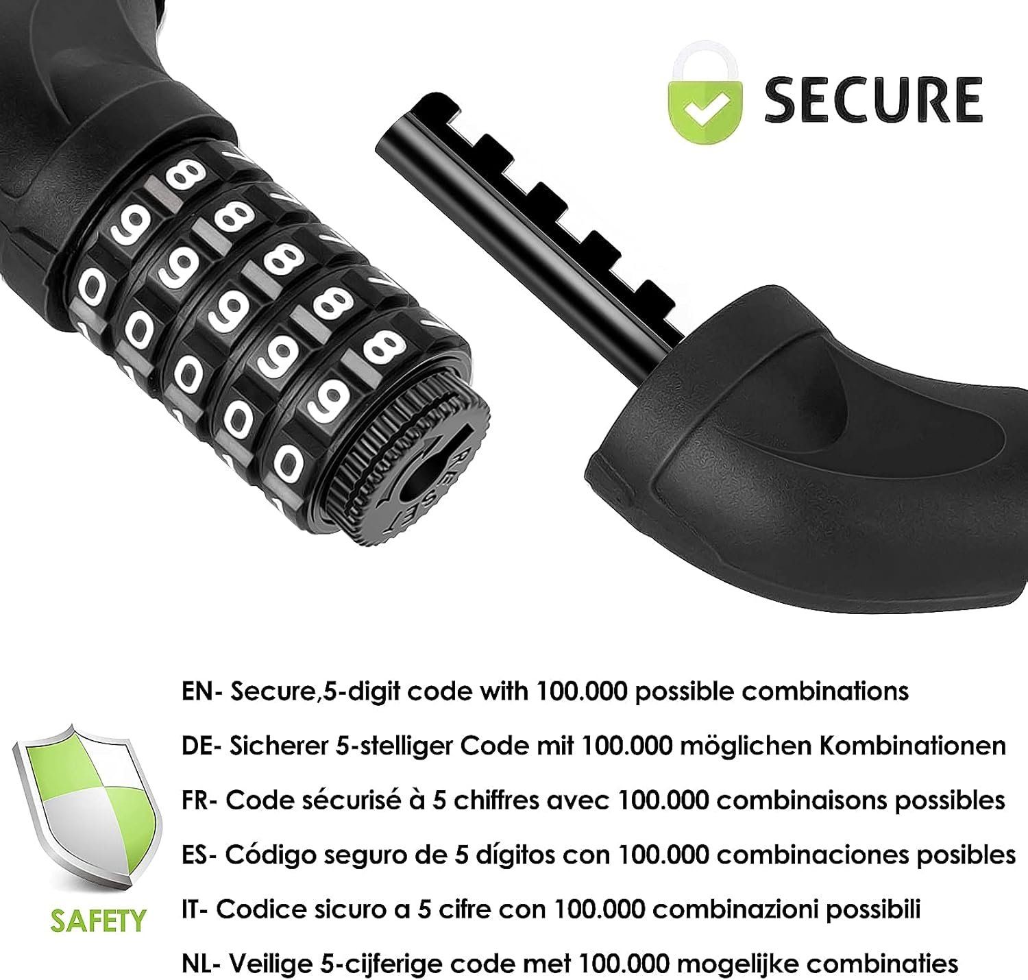 SPGOOD Bike Locks Heavy Duty/Bicycle Chain/Cycling Lock (14 Colors) 5-Digits Codes Resettable 100,000 Codes for Bike Cycle, Moto, Door, Gate Fence 830mm Length(Black) - Image 3