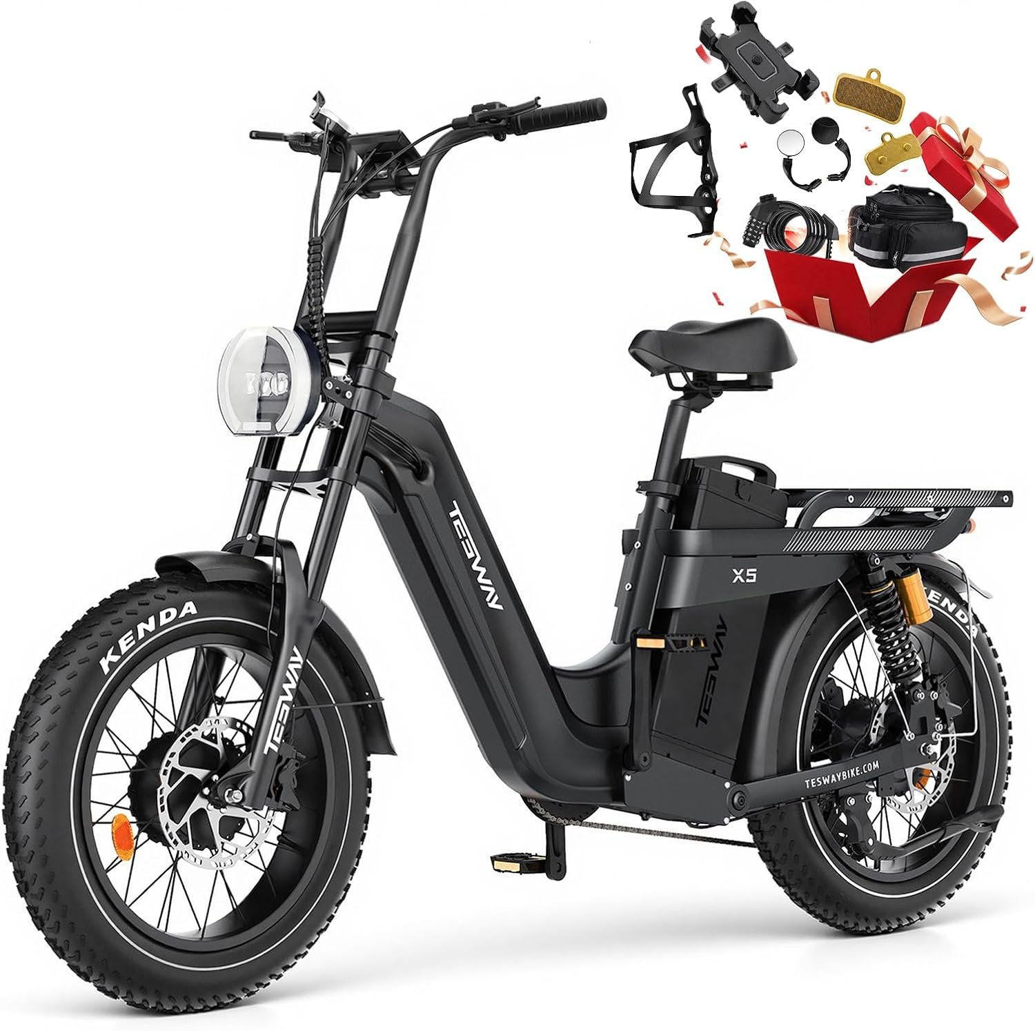 TESWAY X5AWD Electric Bike for Adults,52V 60AH Long Range Ebike,Dual Motor 20" Full Suspension Fat Tire E-bike, Dual Hydraulic Brake, 7-Speed Colorful LCD Display Electric Bike