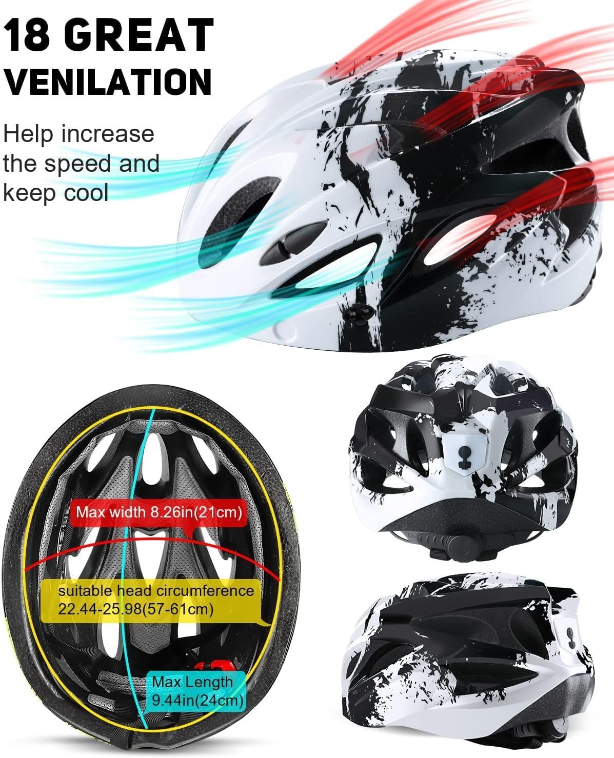 Bike Helmet for Men and Women, Lightweight Cycle Helmet with LED Light Magnetic Goggle Sun Visor, Mountain & Road Bicycle Helmets for Adult Cycling Adjustable Size 57-62cm - Image 4