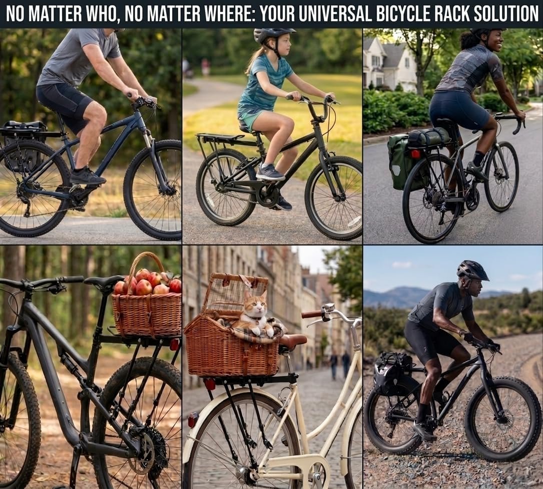 COMINGFIT 2026 Upgraded Bicycle Cargo Rack, 80KG Heavy Duty Bike Rear Rack, 4-Leg Double Strength, 2.0mm Thickened Universal for MTB Road City Kids Fat Tire Bike (3.5"), with Anti-Rub Guards - Image 9
