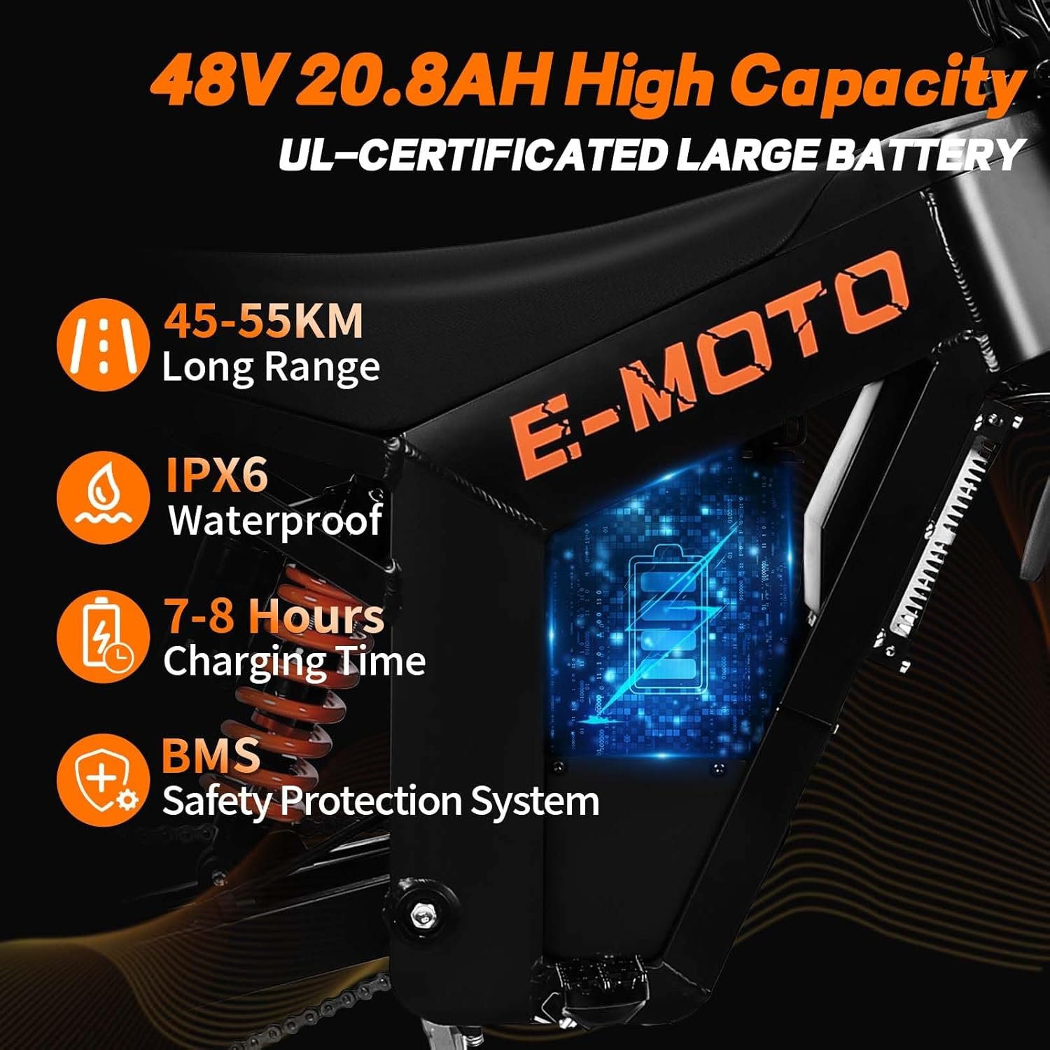 Electric Bike Adults Teens - 14"/12" 20*4"Fat Off road Dirt Bike, 48V 18Ah/20.8Ah Battery 45KM/60KM Long Rang Electric Bikes,Hydraulic Suspension & Brake Ebike,3 Riding Modes Electric-Dirt-Bike - Image 5