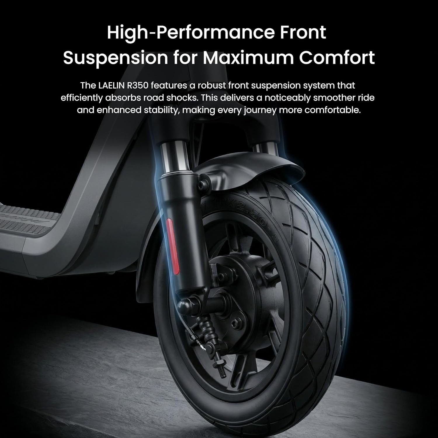 Electric Scooter for Adults, LAELIN R350 R450 Folding E-Scooter with 10" Gel Tyres, 500W Motor, 35-45 km Max Range, Front Suspension, Dual Braking, TCS, IPX4 - Image 2