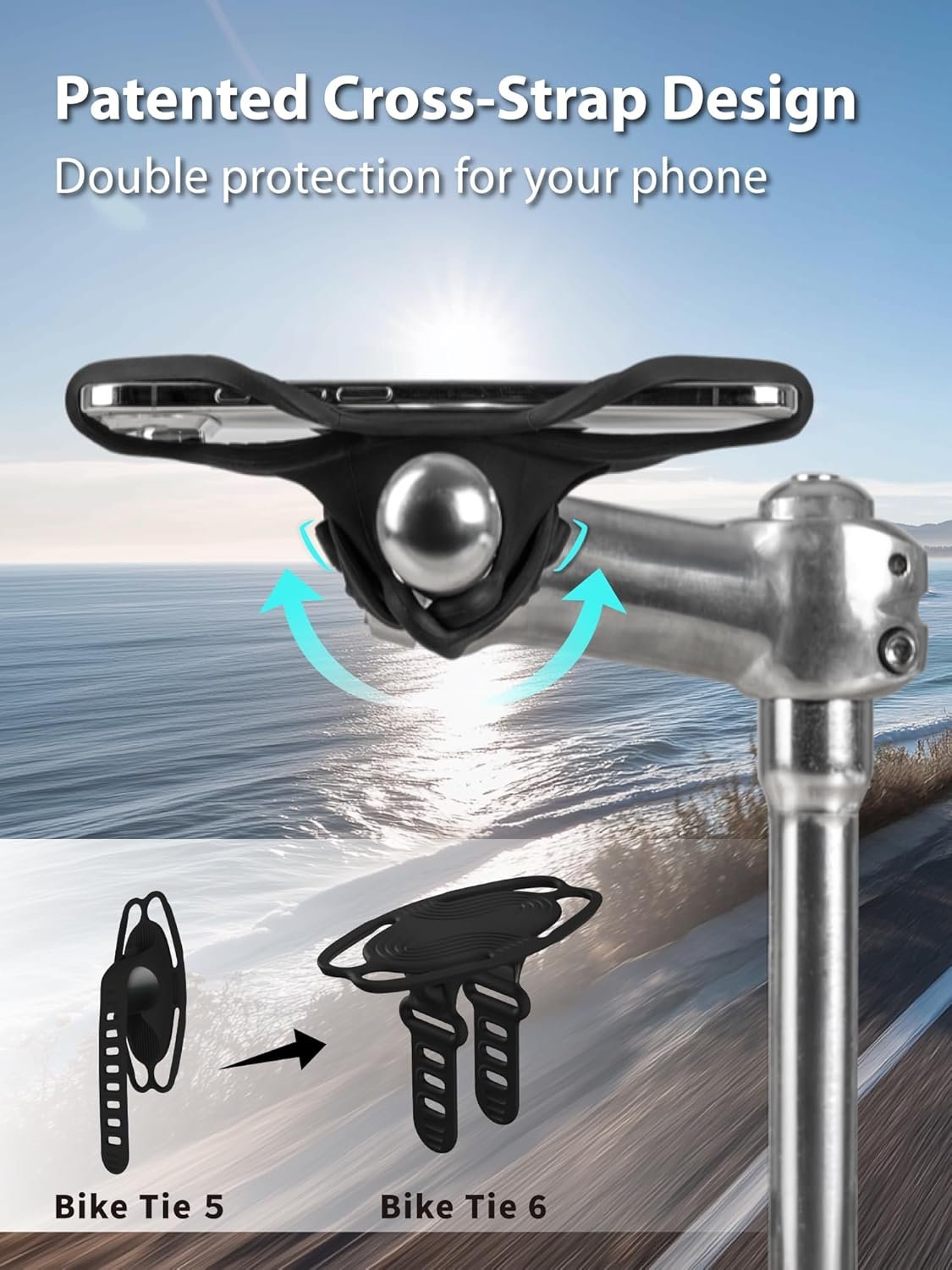 BONE Bike Tie 6, Bike Phone Mount for Handlebar, Scratch-Free Silicone Holder with Dual-Strap Stability and Tuackable Design, Universal MTB Cycling iPhone Holder Compatible with 4.7"~7.2" - Image 2