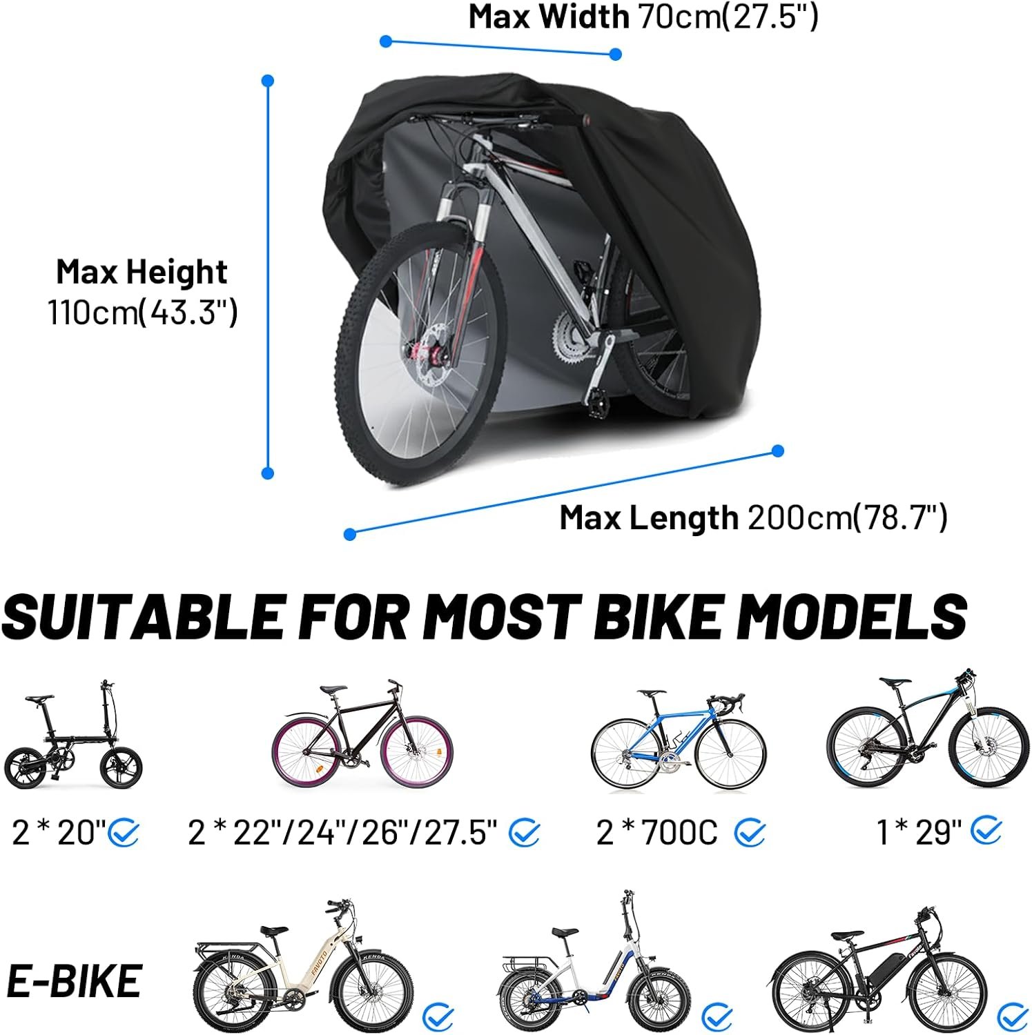 Favoto Bike Cover for 1 or 2 Bikes Waterproof 210T Bicycle Cover Outside Storage UV Protection Windproof Dustproof with Lock Hole for Mountain Bike Road Bike 78.7 x 27.5 x 44 inch - Image 7