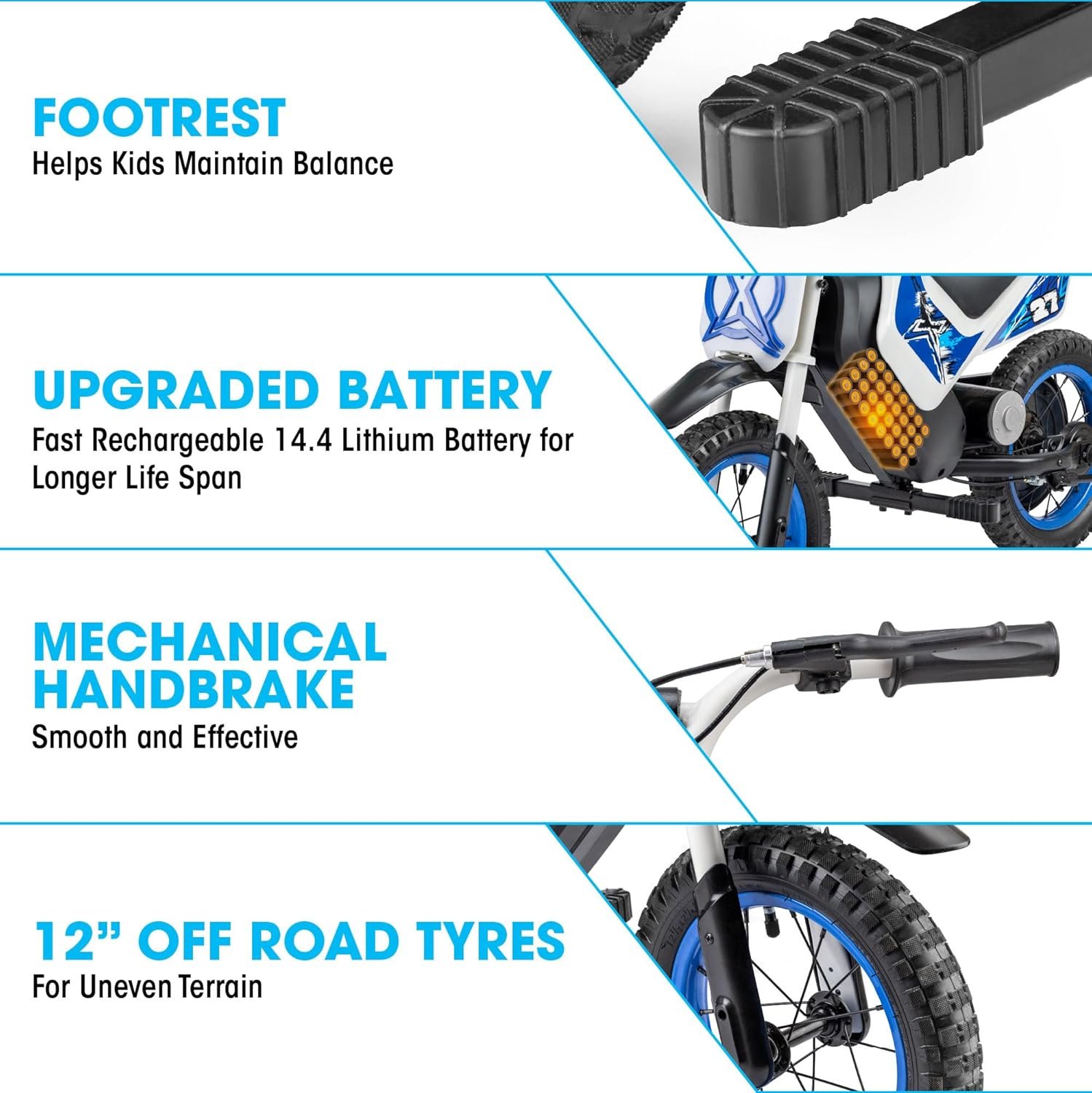 Cobolt Kids Electric Motorbike, 150W Motor 8/16 km/h Speed Modes, 14.4V Lithium Battery, Handbrake, Padded Seat and Mudguard, Motorcycle Gift For Kids Age 6+ - Image 6