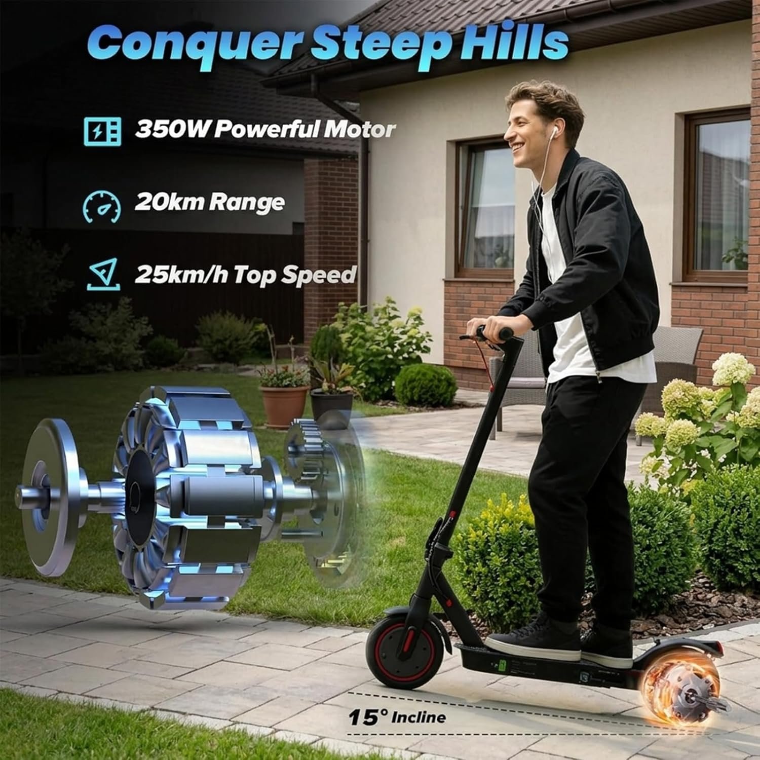 8.5" Electric Scooter,Peak 500w Max 35km Electric Scooters for Adult, 25KM/H Max Speed, Foldable Lightweight E Scooter with Cruise Control, Double Braking System, 150kg Max Load - Image 3