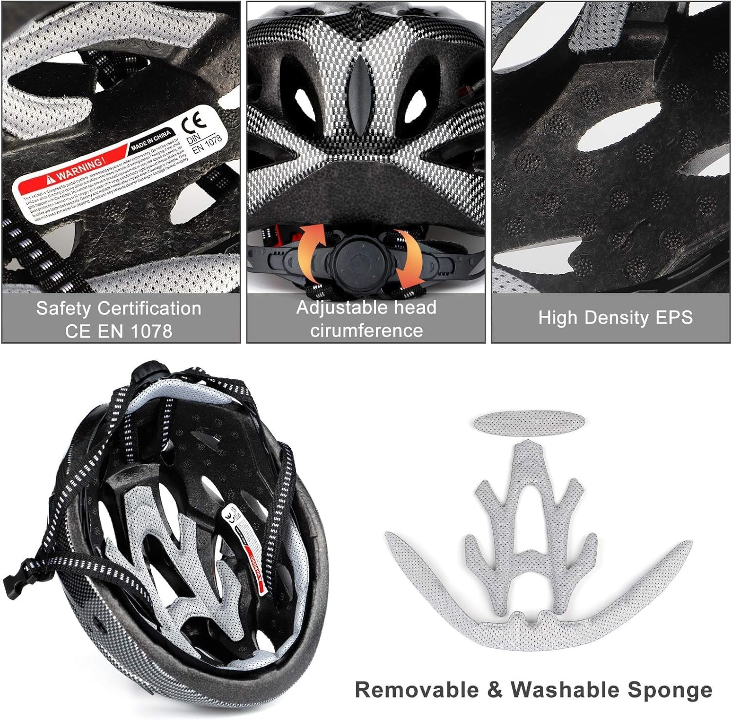 Cycle Helmet, Lightweight Bicycle Helmet, Adjustable Mountain & Road Bike Helmets for Adults, 18 Vents with Adjustable Strap & Detachable Visor for Mens Womens(Head Sizes58-62cm) - Image 3