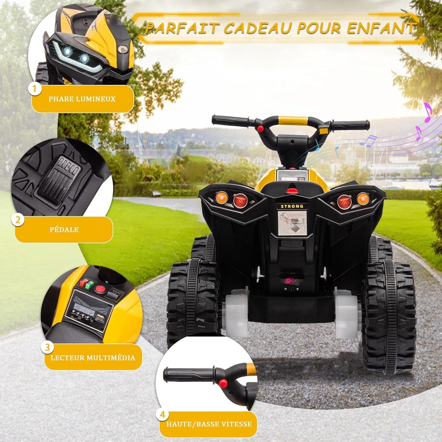 12V Kids Electric ATV Quad Bike, Ride-on Toy with Remote Control, 2 Speeds, LED Lights, Wireless Music, Soft Start, Treaded Tires, Battery Powered for Boys & Girls Ages 3–8 - Image 2