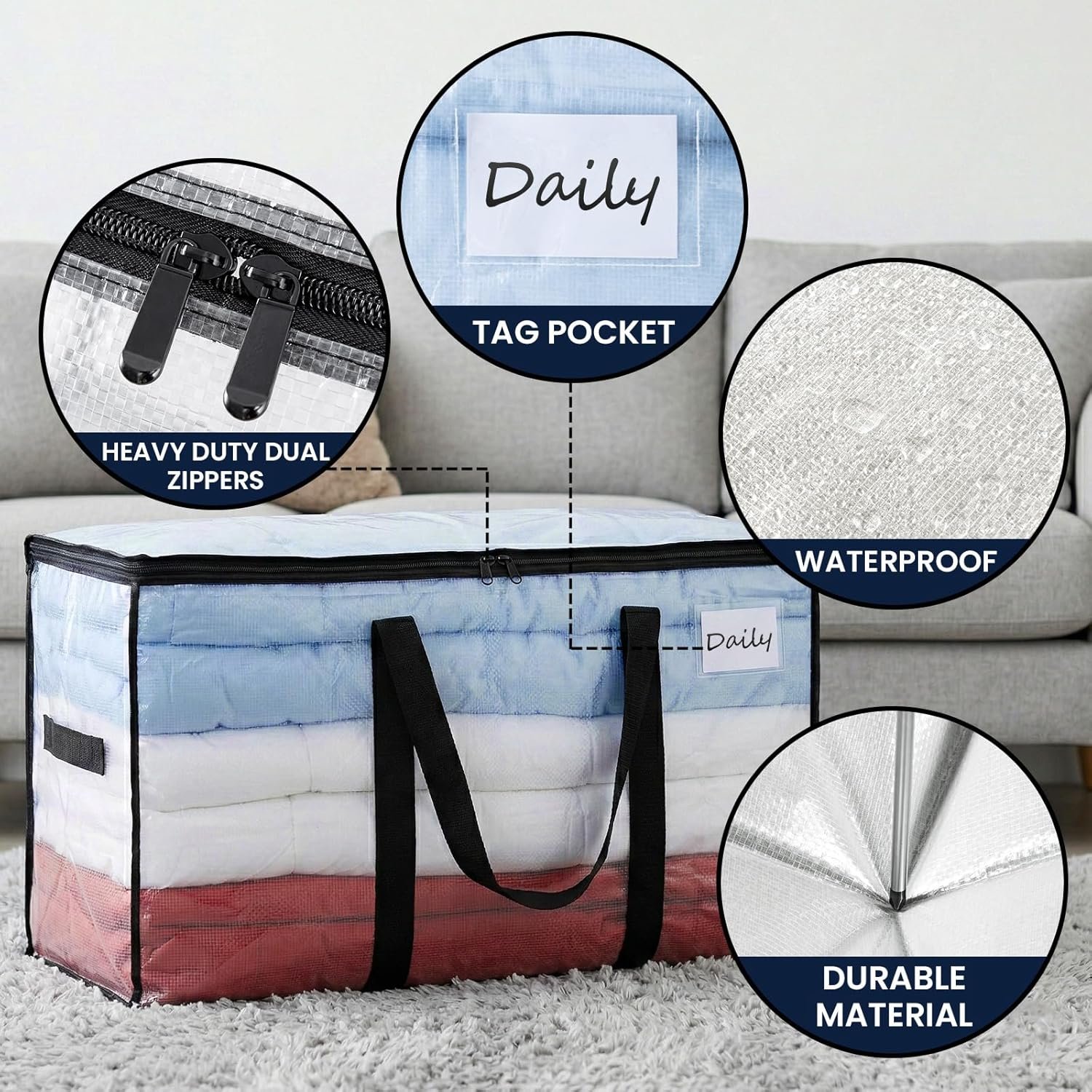 TAILI Extra Large Moving Bags,4 Pack Clear Heavy Duty Totes For Storage,Wrap Around Handles,Storage Bags for Clothes,Bedding,Space Saving,Travel,Alternative to Moving Boxes - Image 7