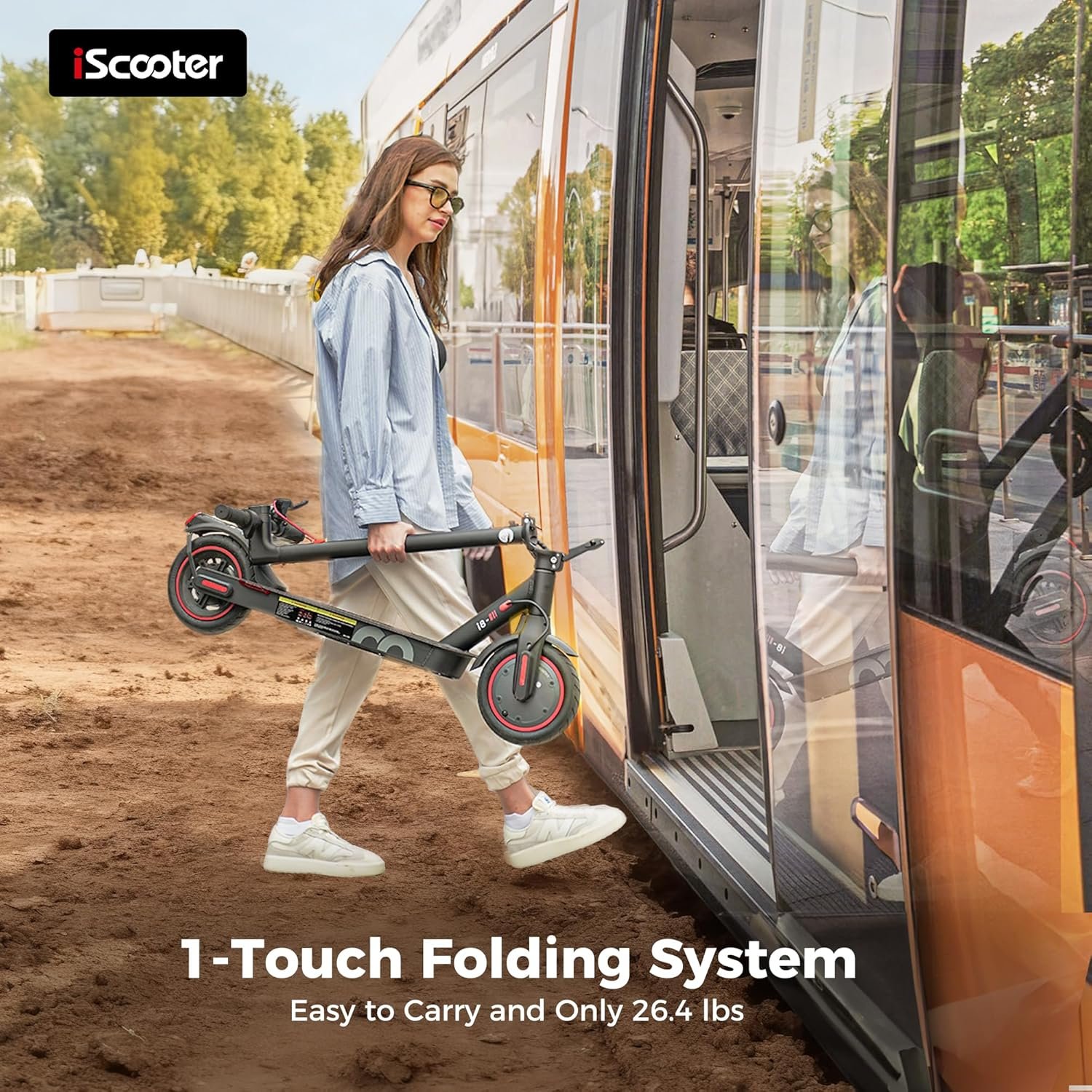 iScooter Electric Scooter, 350W Motor i8/i9 Electric Scooters Adult with Cuise Control, 20-30KM Range, 8.5Inch Tires, 3 Speed Mode, Double Braking System Fast E Scooter for Adults and Teens - Image 5