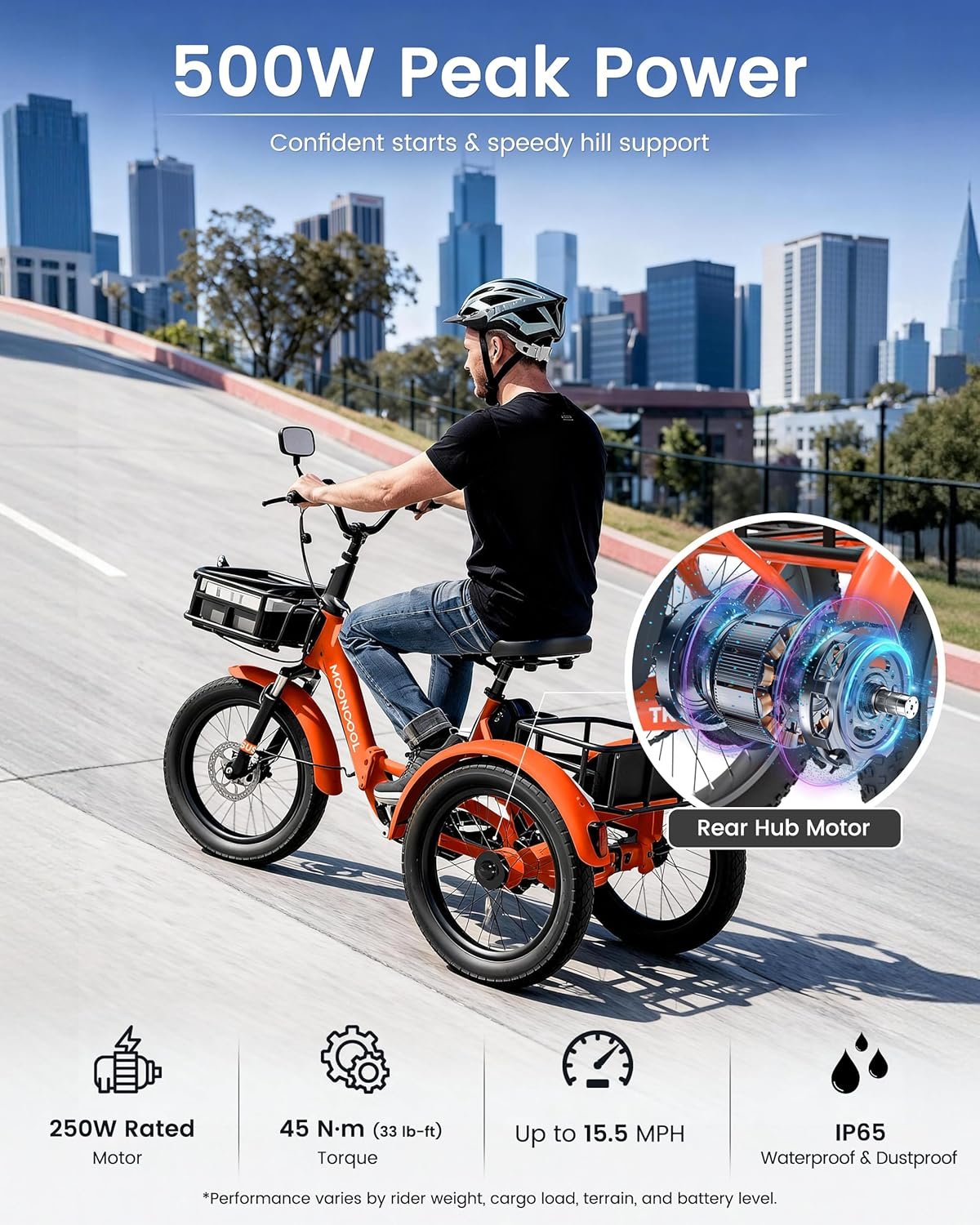 MOONCOOL Electric Tricycle for Adults, 20" Folding Electric Trike with 36V 20AH Removable Battery, 20"x3.0" Fat Tire 3 Wheel Electric Bike, Range 112KM, Aluminum Adult Tricycle with Differential - Image 2