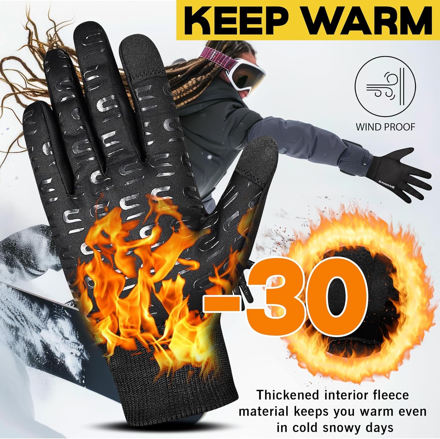 SAWANS Warm Winter Gloves Running Cycling Gloves Touch Screen Anti-slip for Men Women Cold Weather Driving Sports Outdoor Bike Gloves Hiking Ski Climbing Riding Walking - Image 3