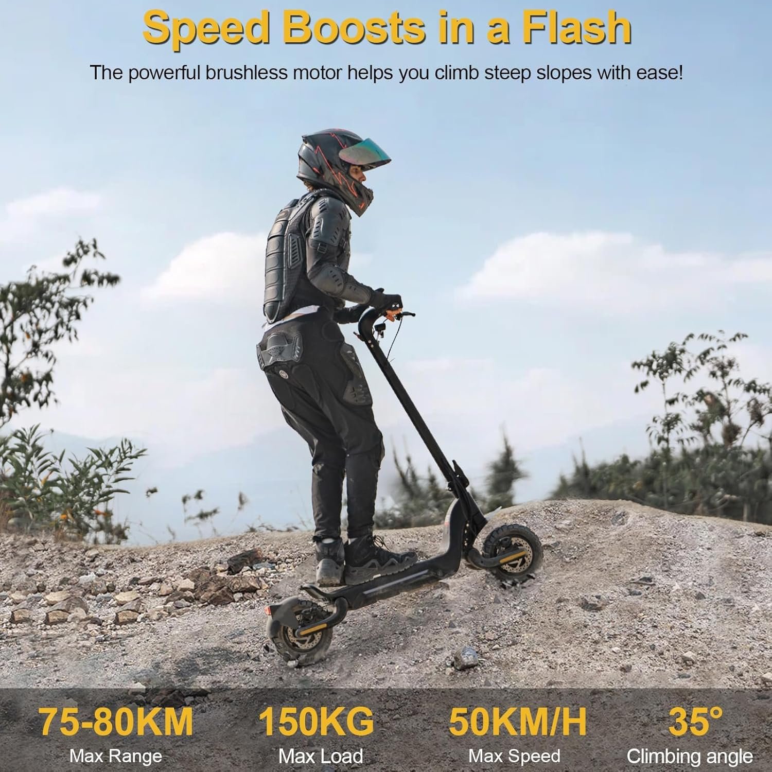 Electric Scooter, 80 km Range, 48V 13/18.2 Ah Battery, 10 inch Off-Road Tires, Electric Scooter Adult 150 kg Load Capacity, Double Suspension, TODIMART Folding Escooter - Image 3
