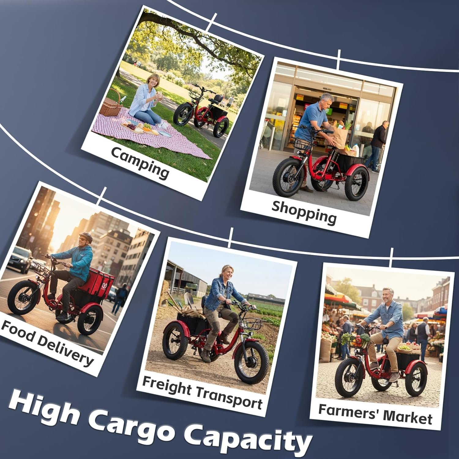 Adult Electric Tricycle 20-inch Non-Folding/Folding 7-Speed Tricycle with Large Capacity Basket 48V 15Ah/15.6Ah Lithium Battery PAS Miles - Image 6
