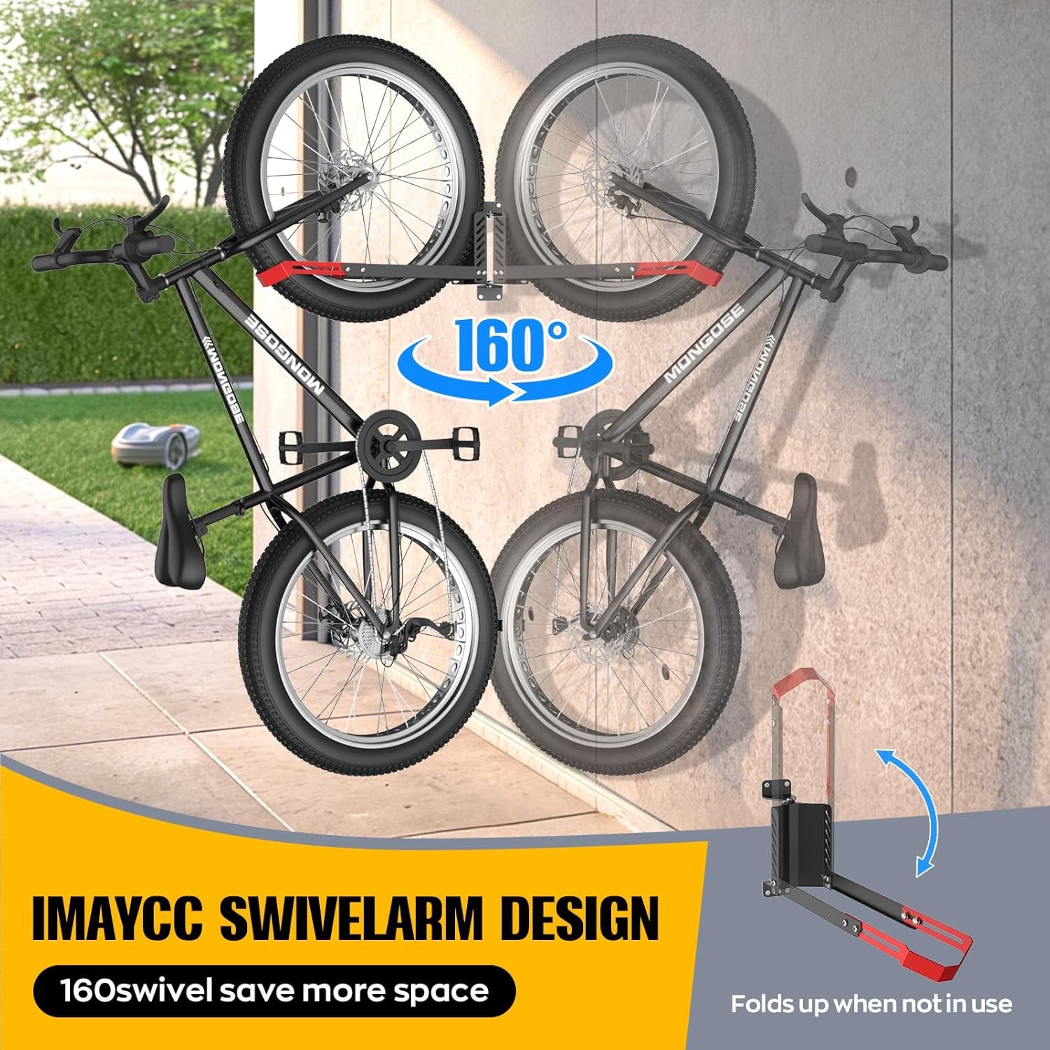 High Quality Swivel Bike Wall Mount, 160° Swivel Holds up to 110lbs, No-Lift Bike Rack Wall, Adjustable Foldable Wall Rack for Space-Saving, Fits 20"-29" Tyres,Bike Storage Rack for Garage and Indoor - Image 3